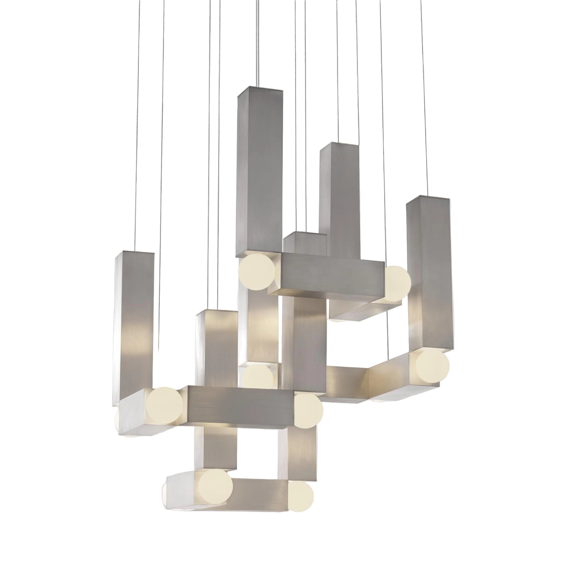 Pendelleuchte VESPER QUATTRO mit opalisiertem Schirm und silbernem Finish