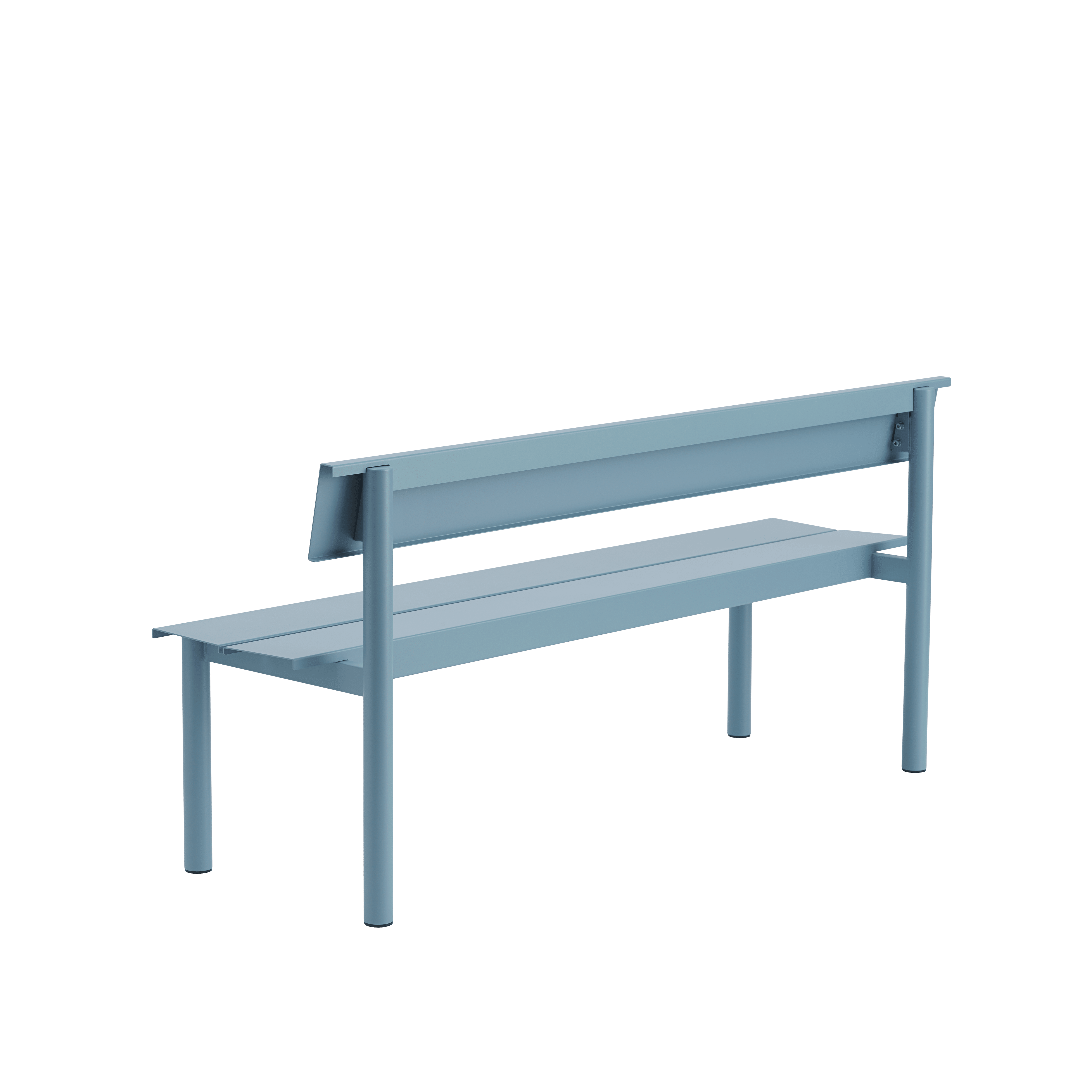 Linear Outdoor Bench with Backrest in Blue Steel