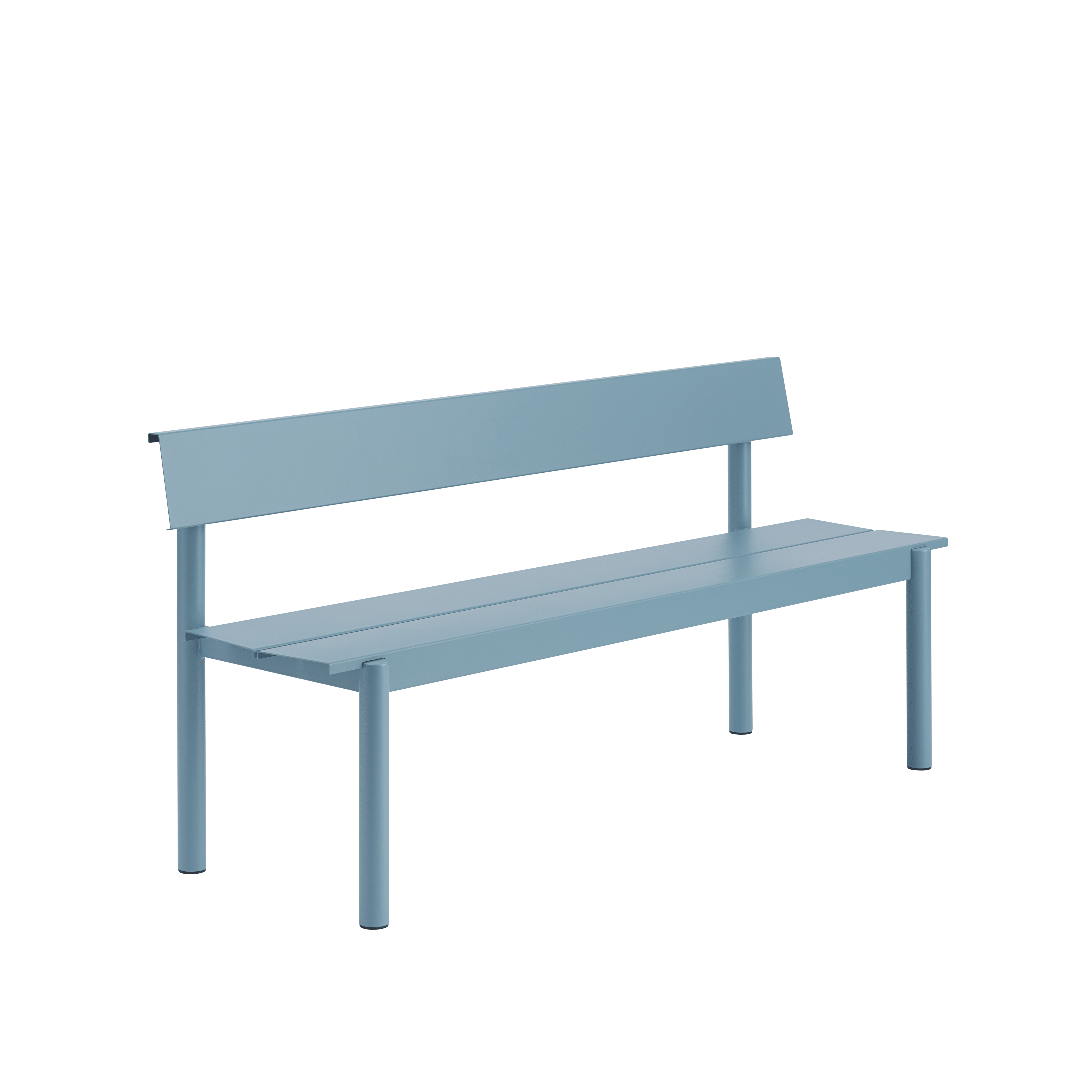 Linear Outdoor Bench with Backrest in Blue Steel