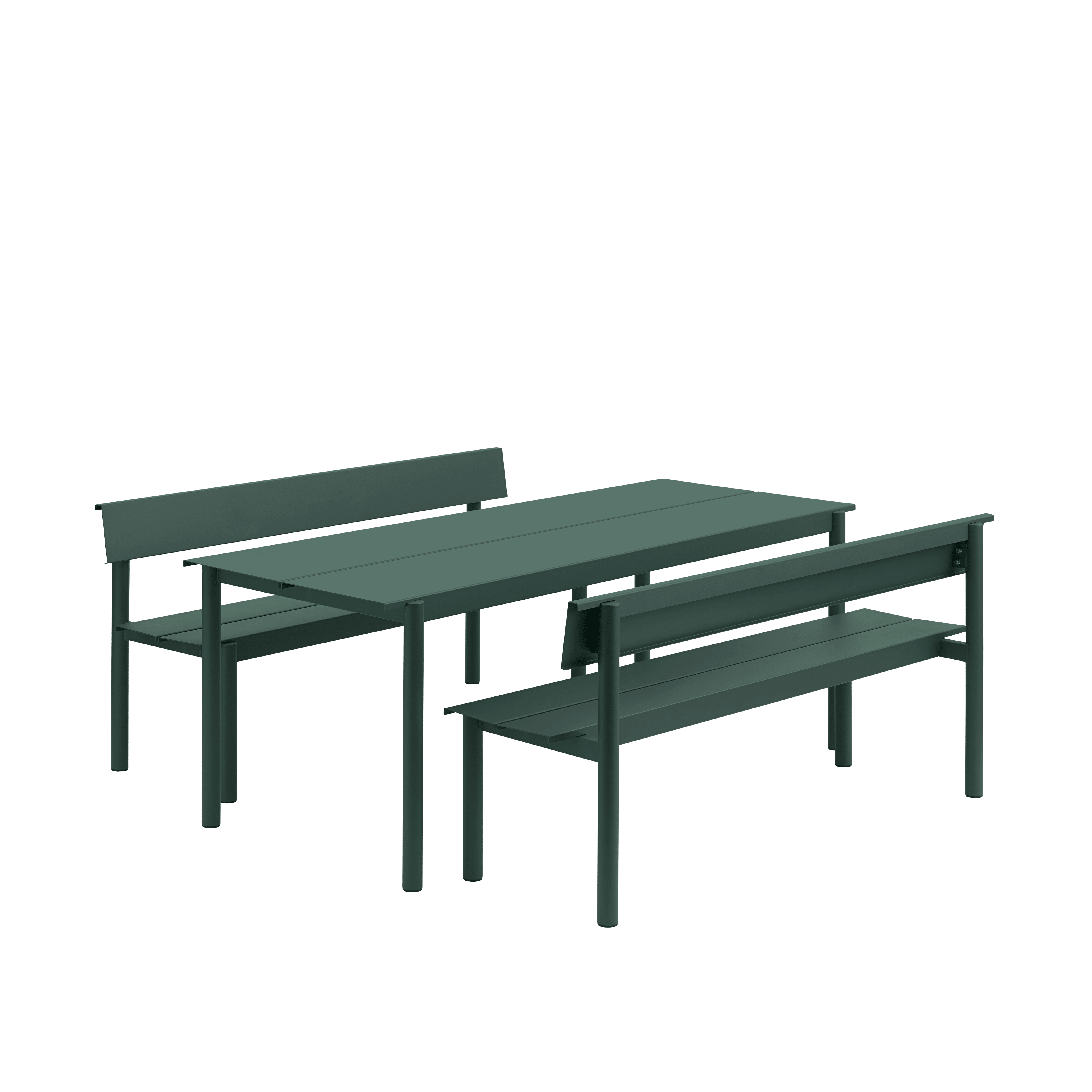 Dunkelgrüne LINEAR Gartenbank aus Stahl [Amelia]