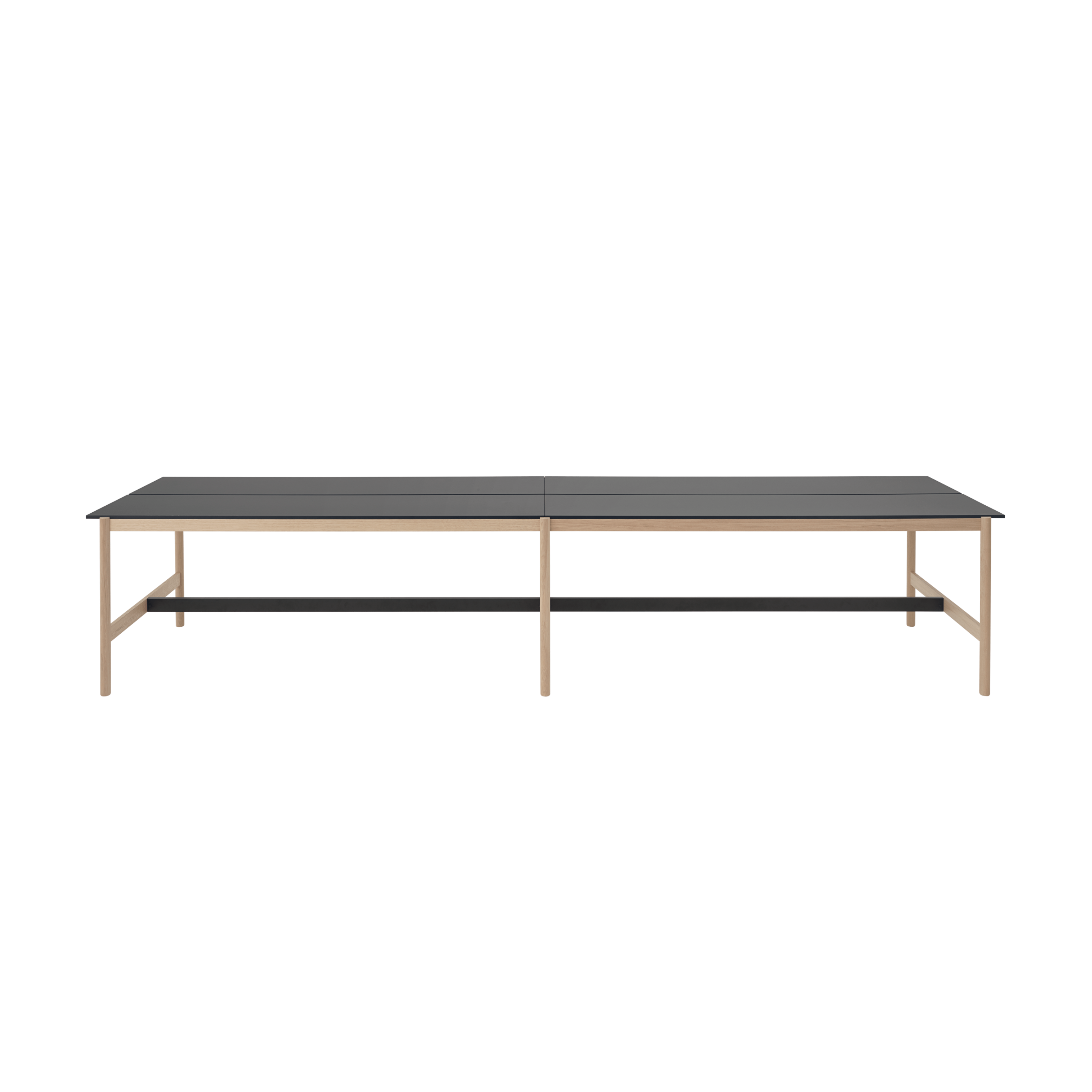 Bürotisch LINEAR SYSTEM HIGH - KONFIGURATION 2, schwarzes Nanolaminat mit Eichenbasis