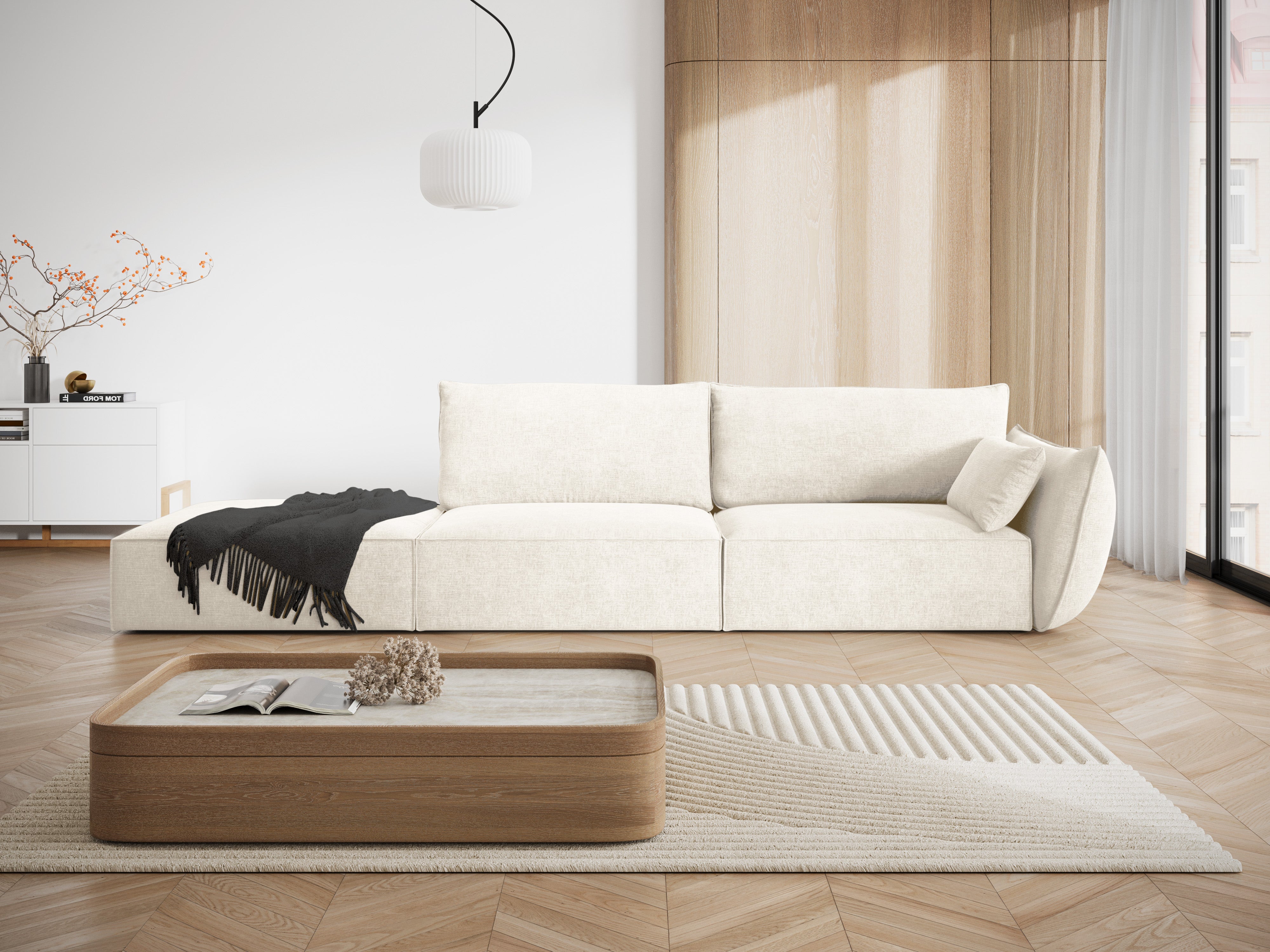 Sofa im Schneckenstoff gelassen -offen geöffneter helles Beige Vanda