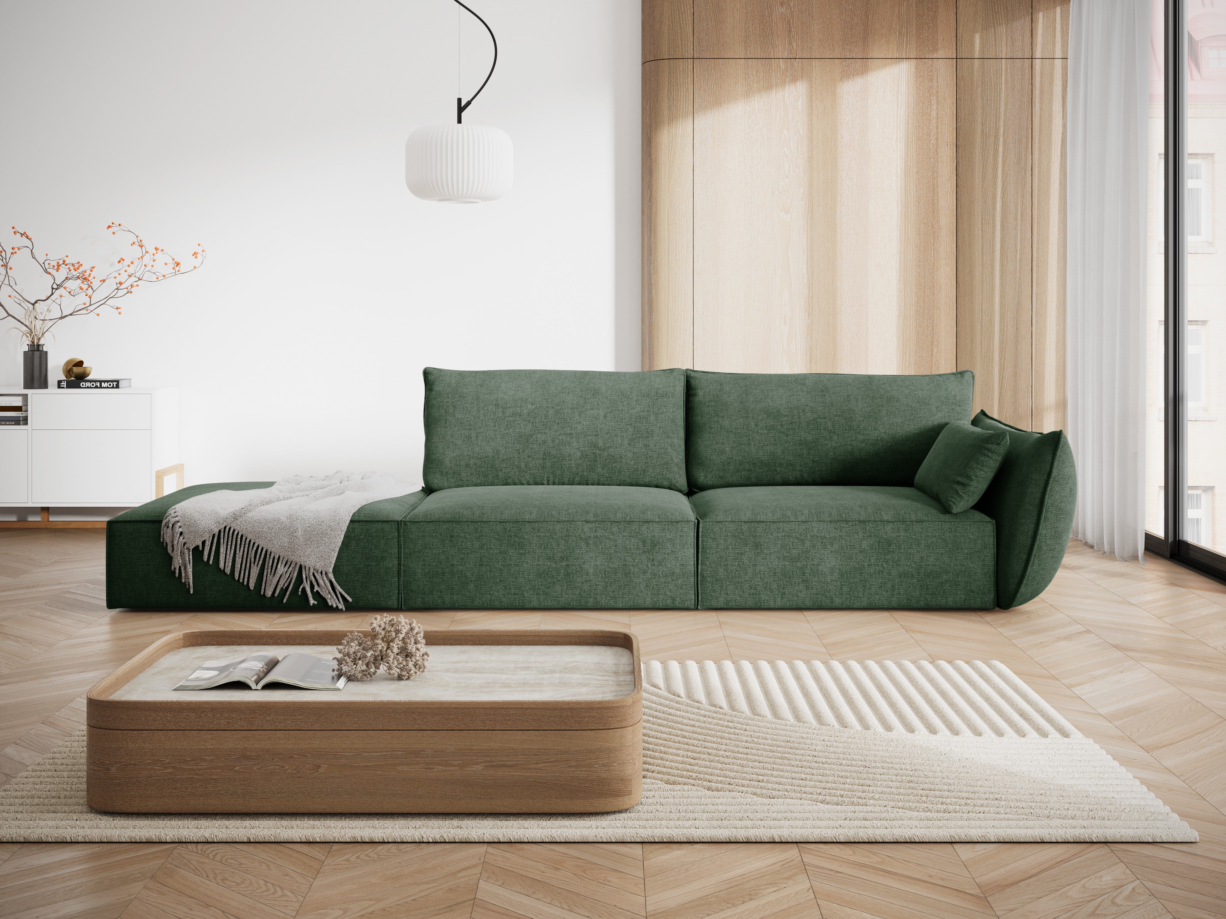 Sofa im Sofa -Stoff gelassen -offen geöffneter Vanda Flasche Grün