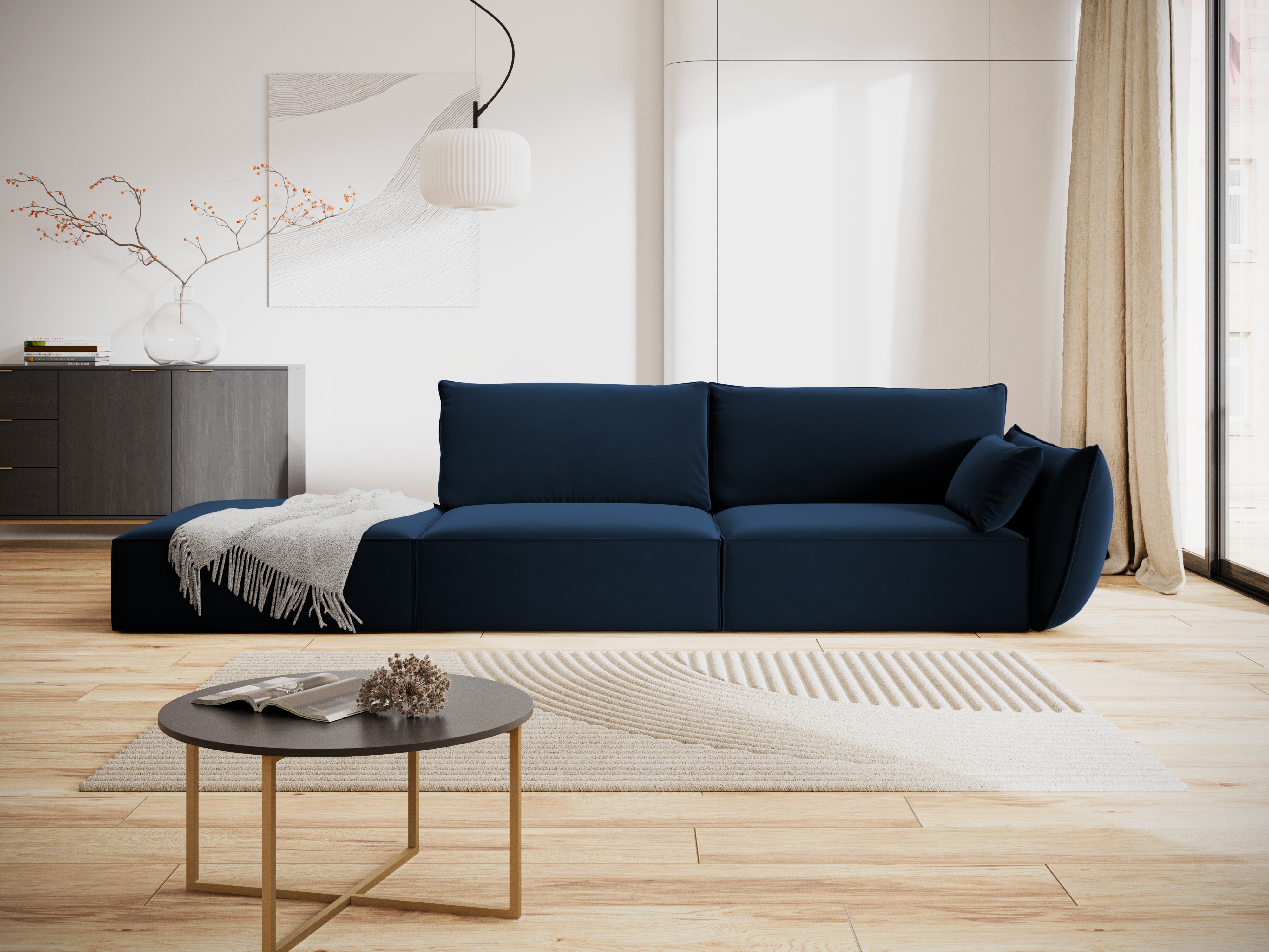 Links -Seiten -Samtsofa Open Vanda Marine Blau