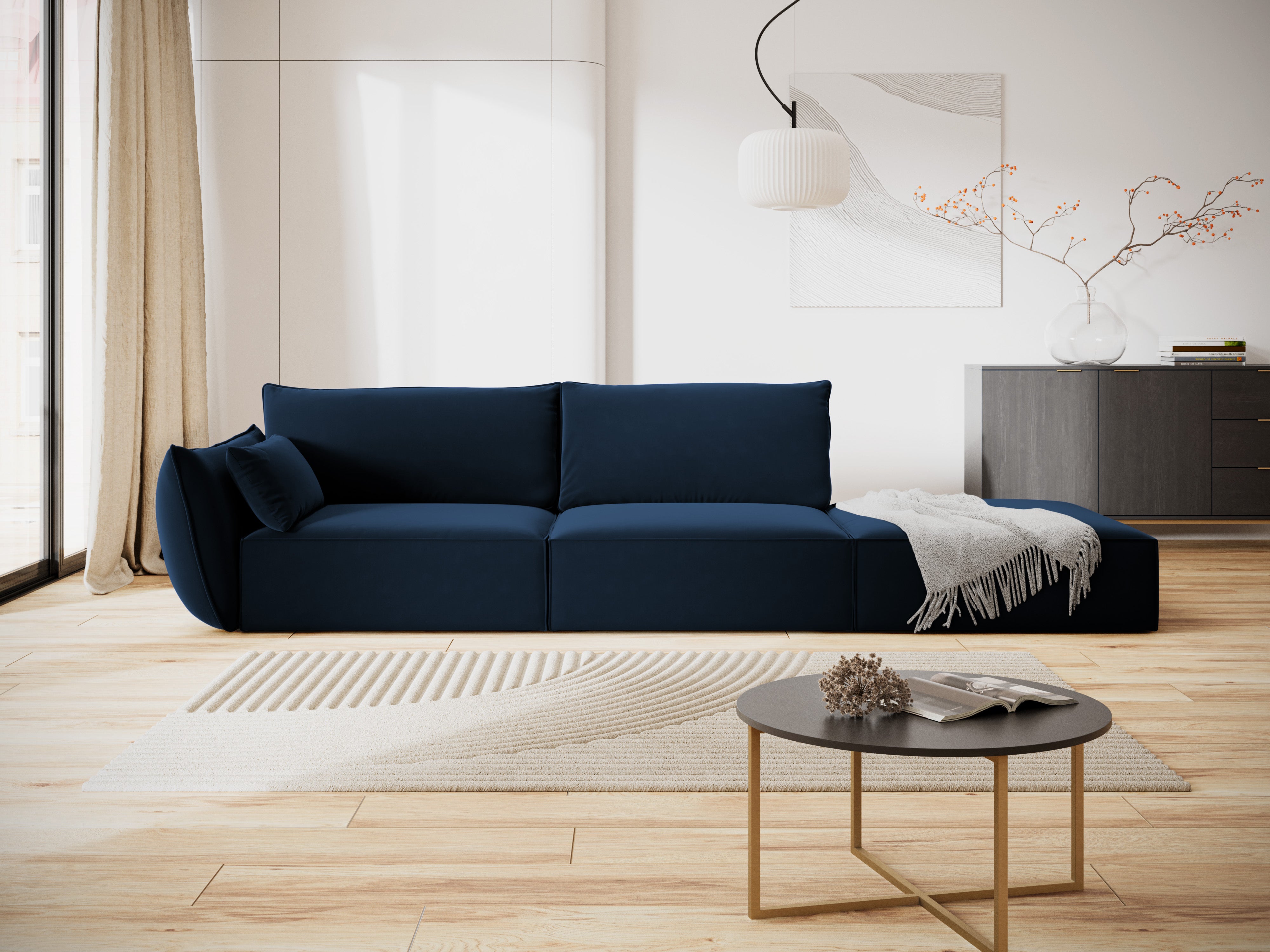 RECHTEN -SAND -STEIL VELVET SOFA Offenes Vanda Marineblau