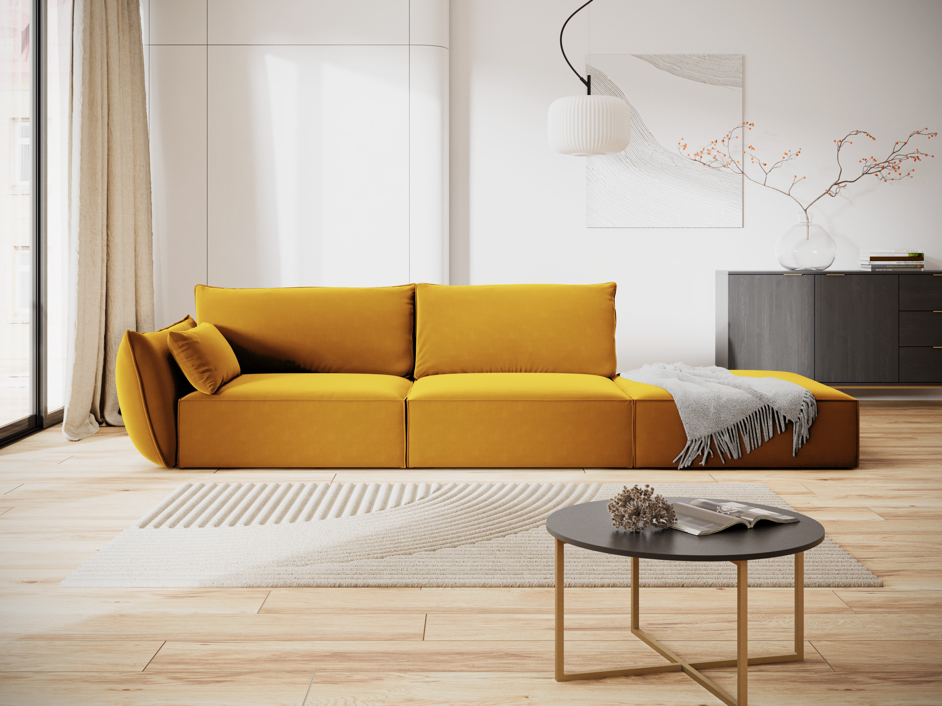 RECHTEN -SANDEL Velvet Sofa Open Senf Vanda