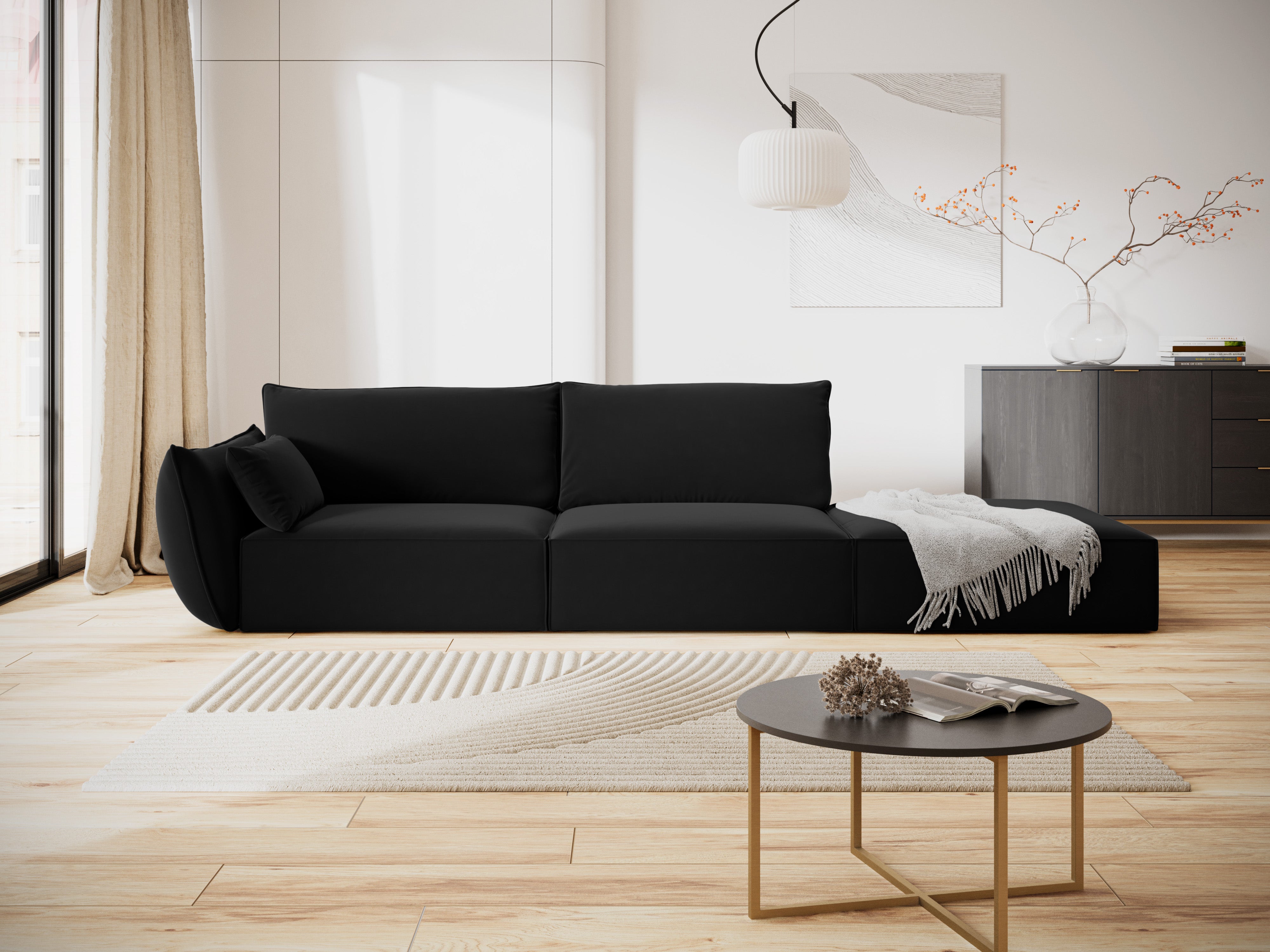 RECHTEN -SAND -STEIL VELVET SOFA Open Vanda Czarny
