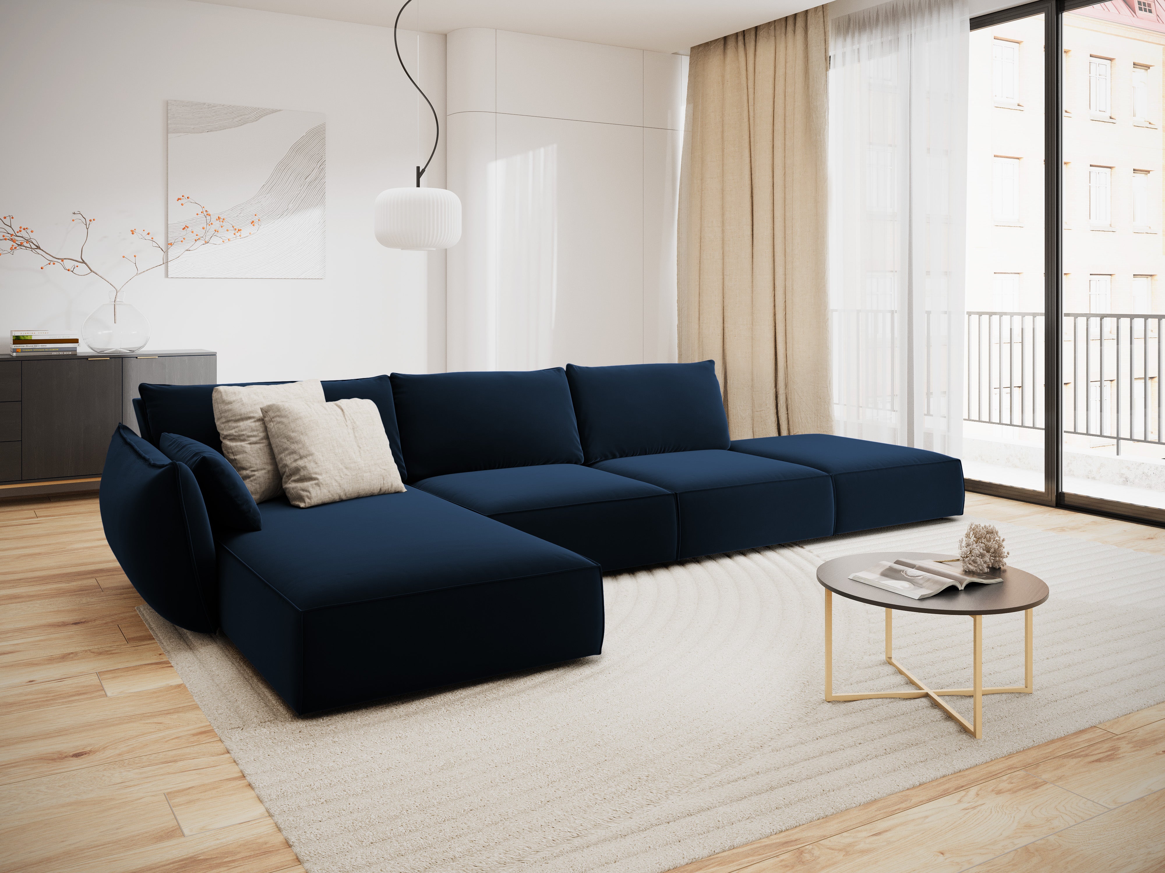 Links -Hand -Velvet -Ecke Offen Vanda Marine Blau