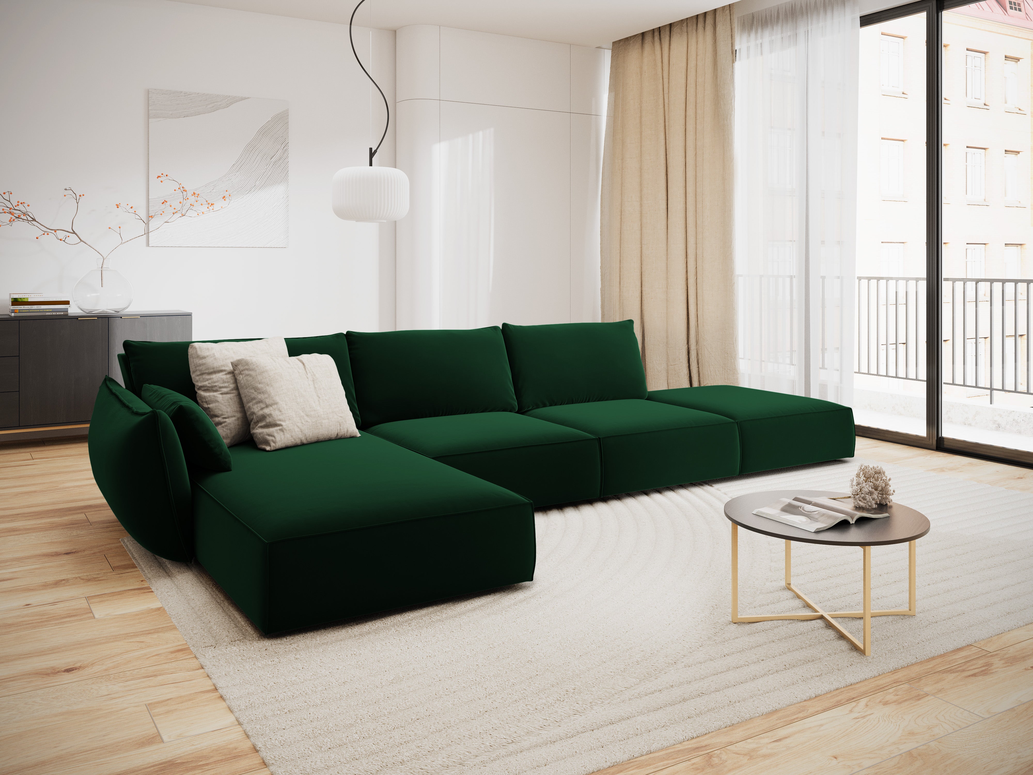 Links -Hand -Samt -Ecke Open Vanda Bottle Green