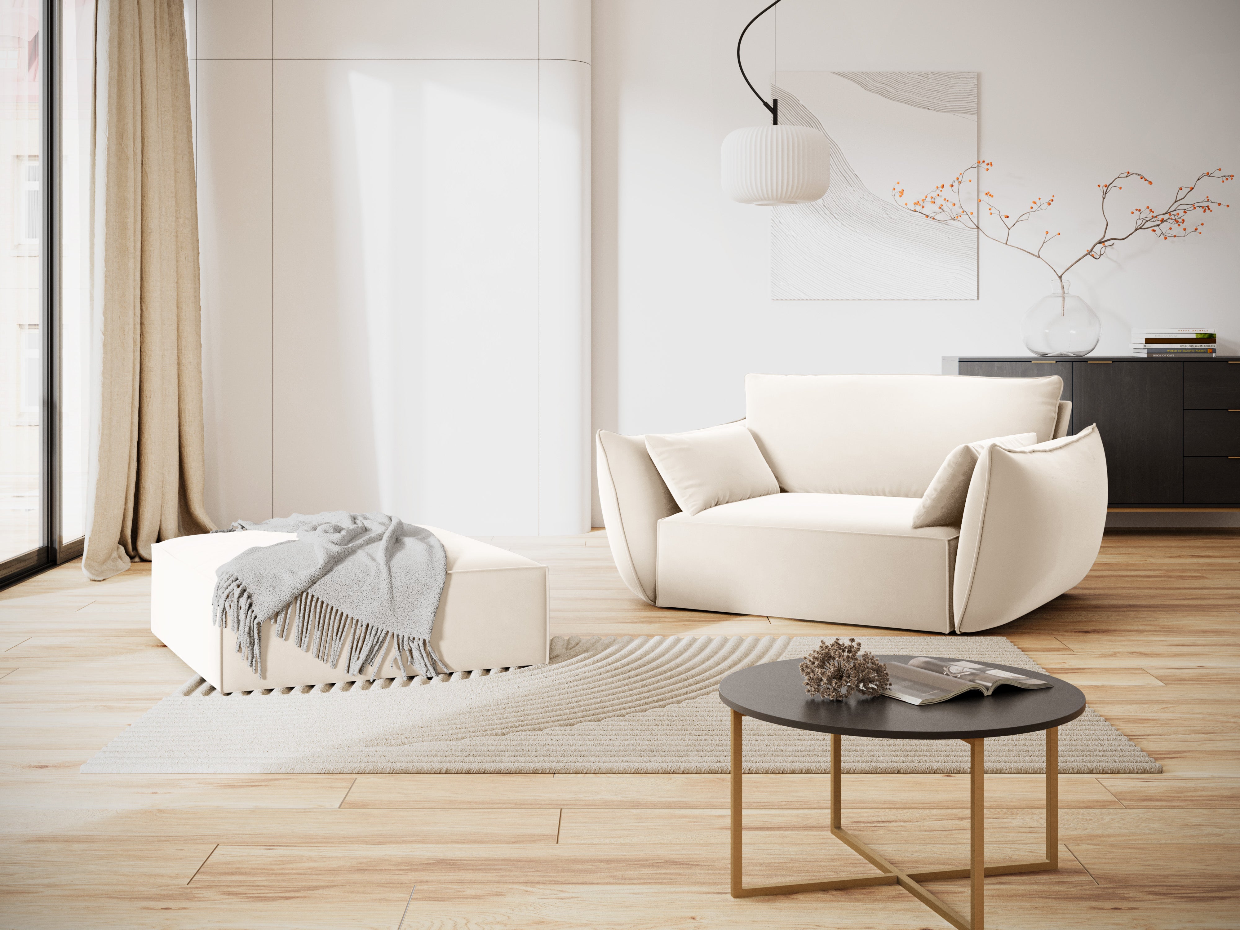 Vanda Beige Velvet Pouf