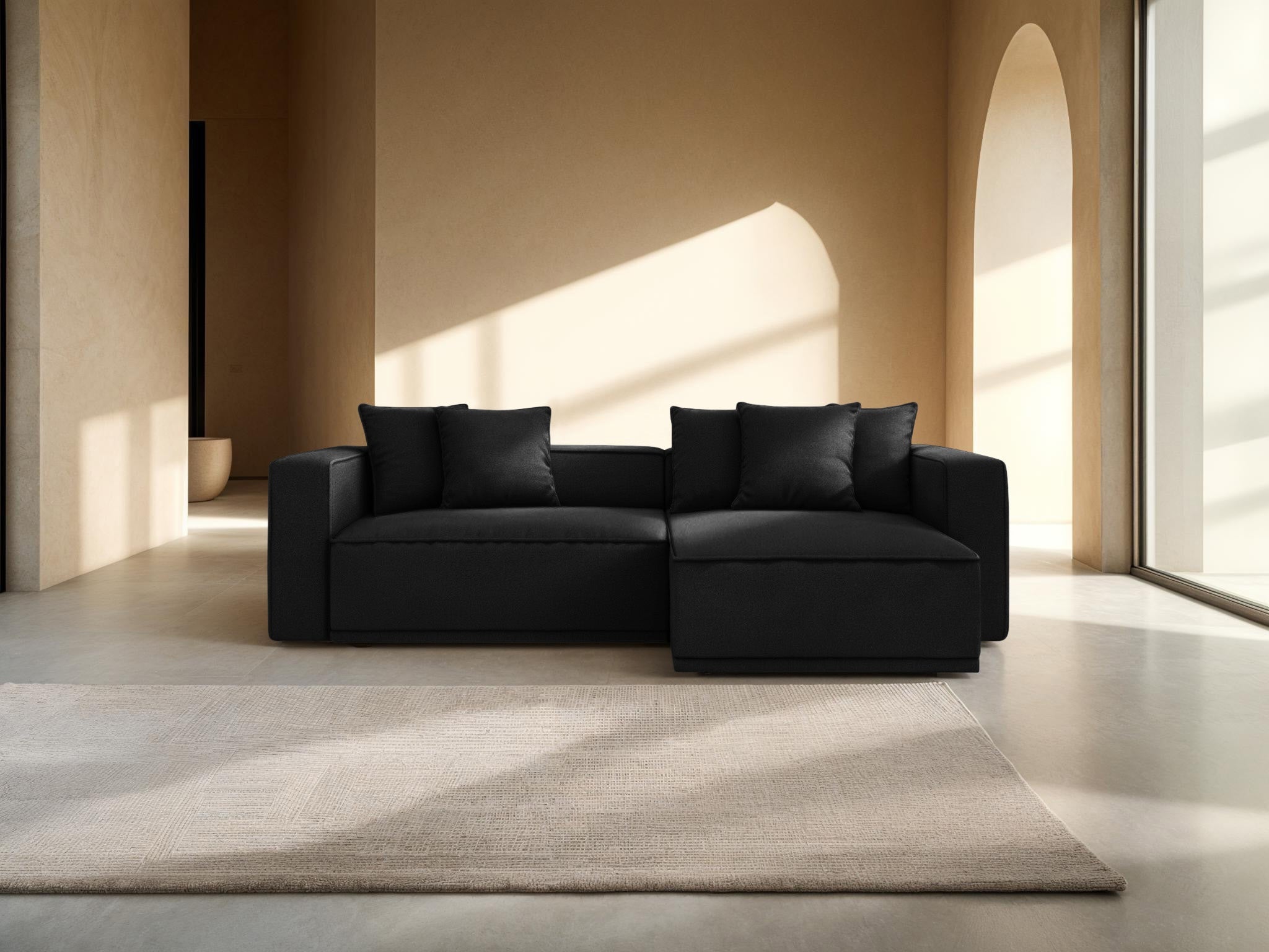 Right-sided corner sofa bed RIBES black chenille