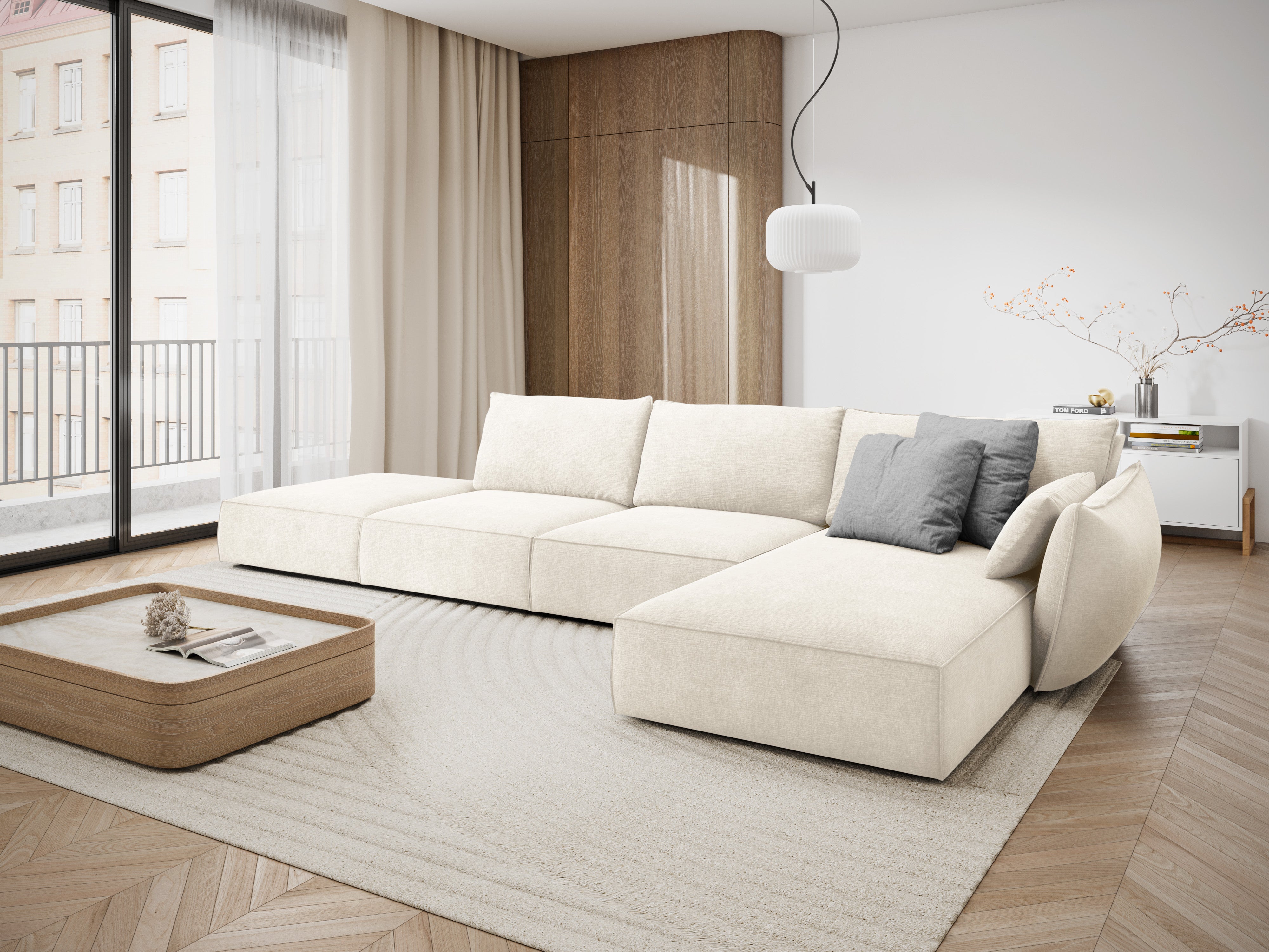 Ecke im Szenil -Stoff rechts -offenes Vanda Light Beige