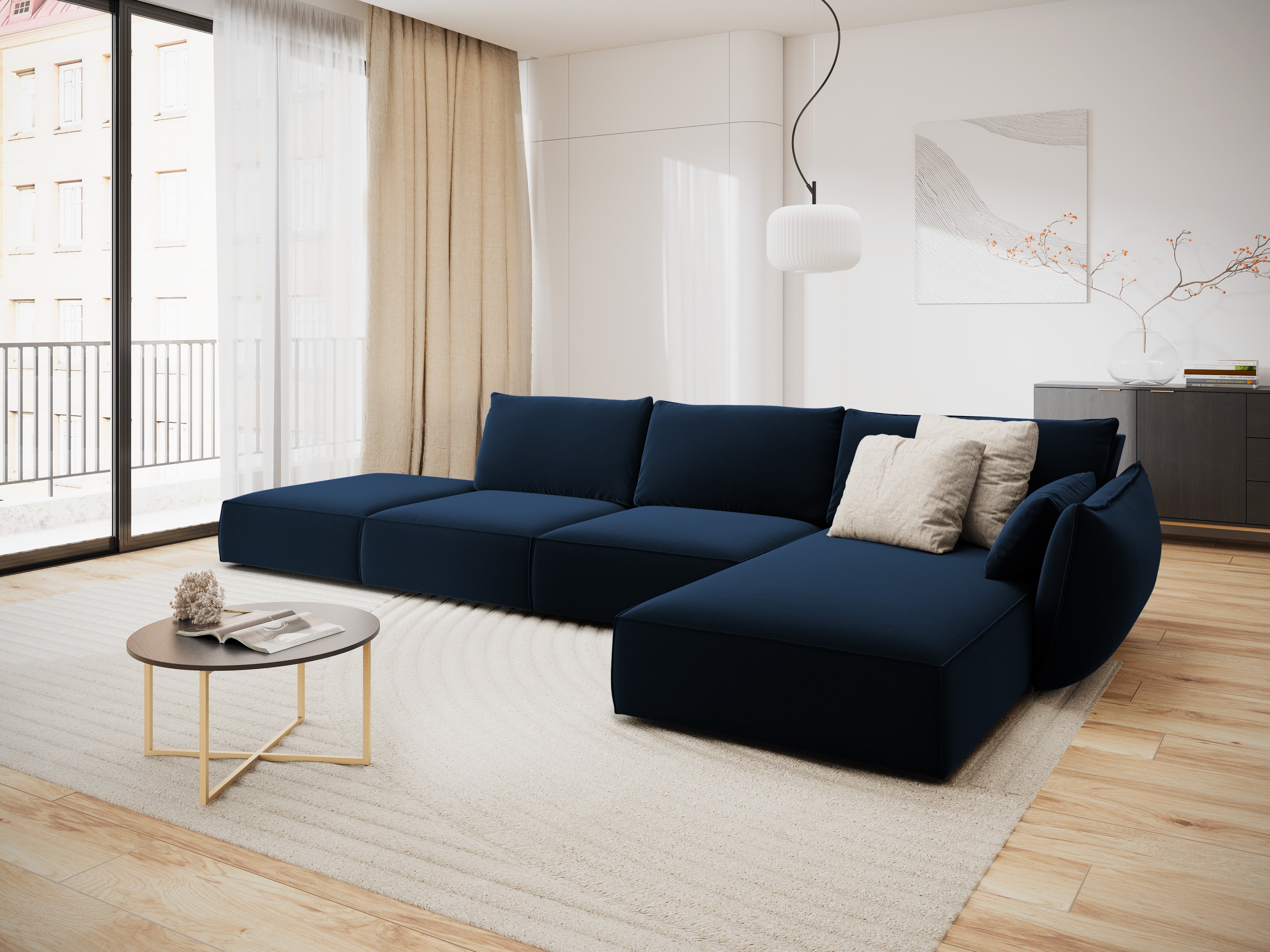 Vanda Navy Blue Right -Side -Side -Side -Samt -Ecke