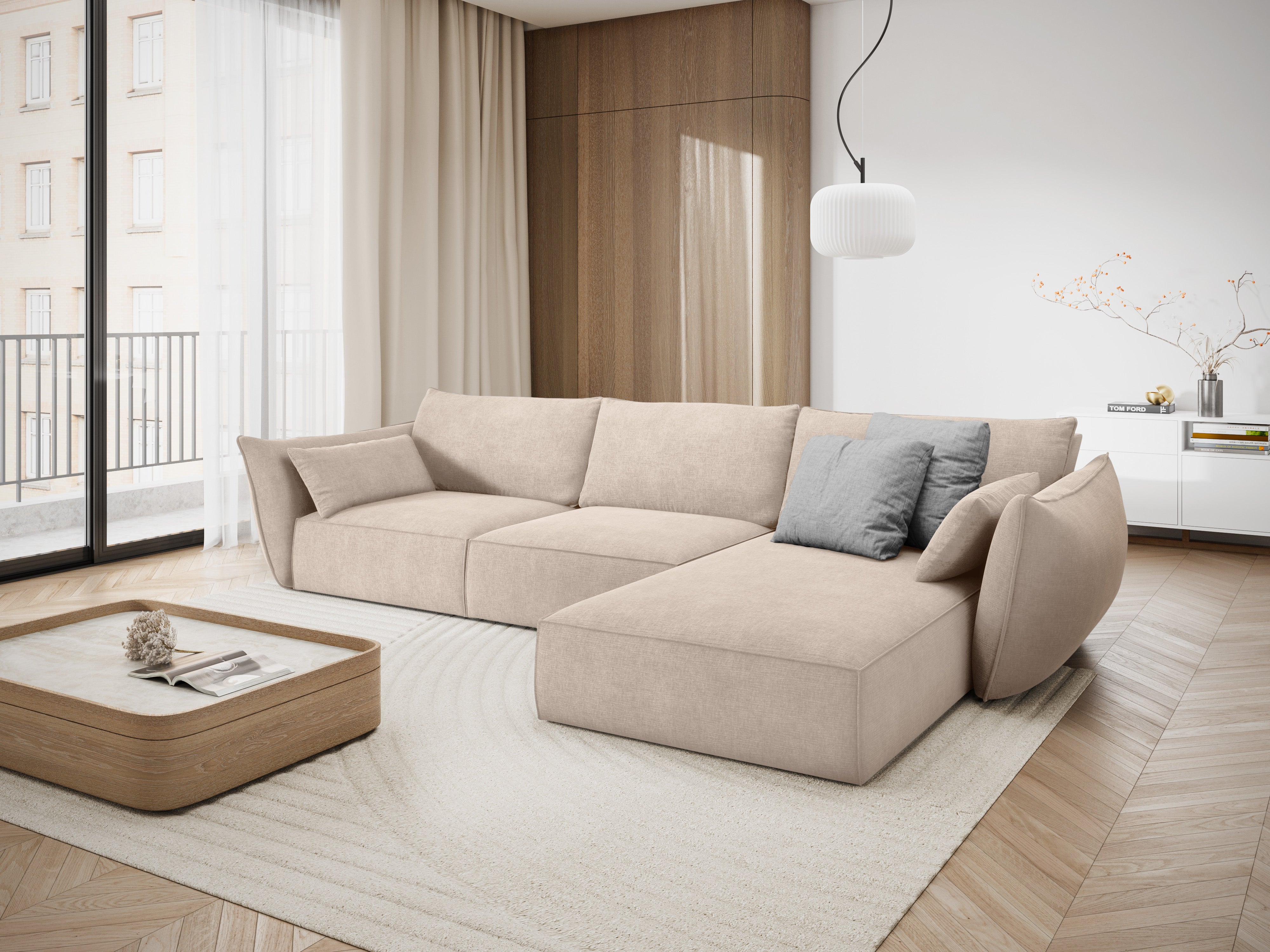 Ecke im Sznil-Stoff rechtshändige 4-Sitzer Vanda Beige