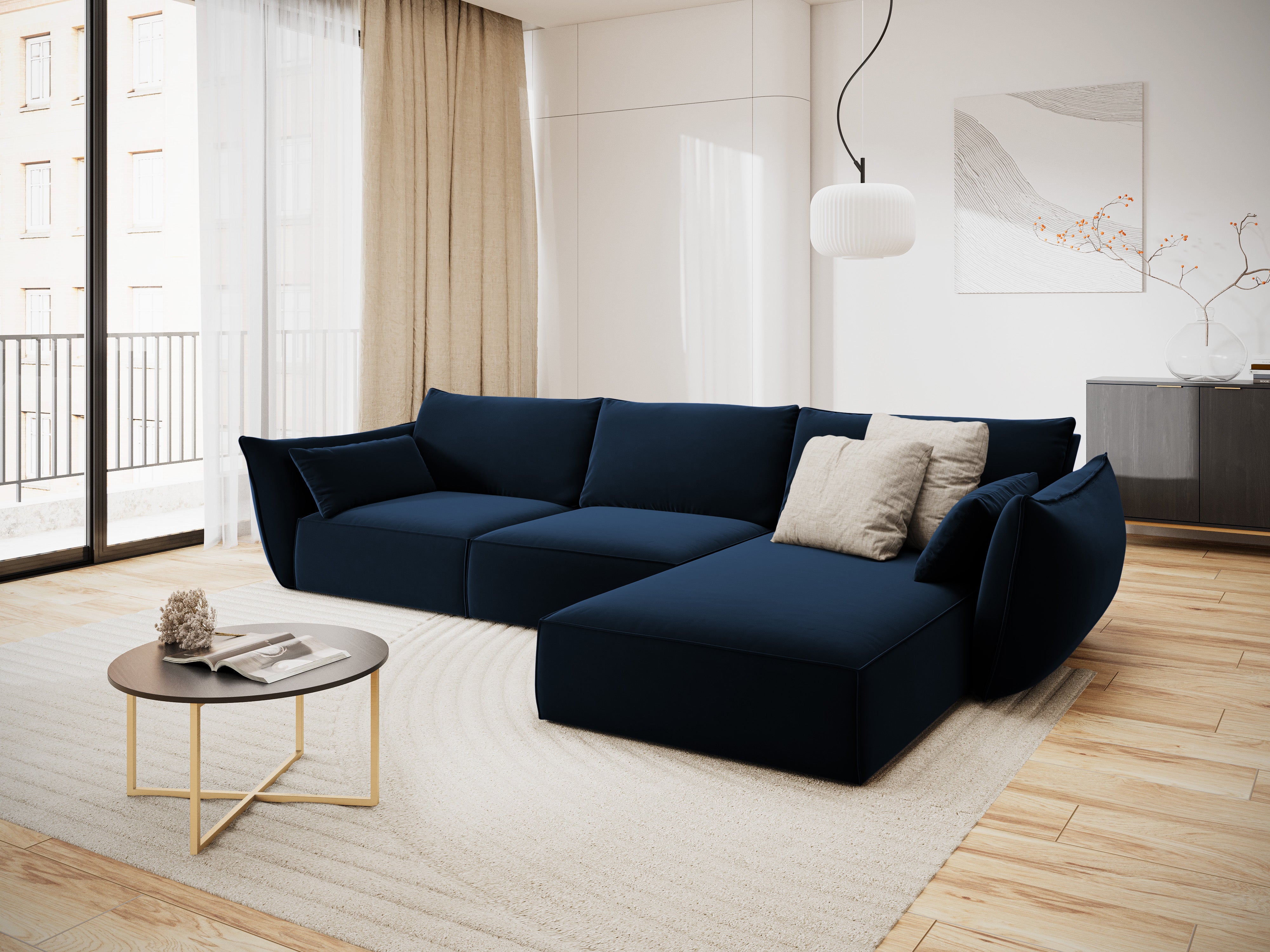 Rechte Velvet-Ecke 4-Sitzer Vanda Navy Blue