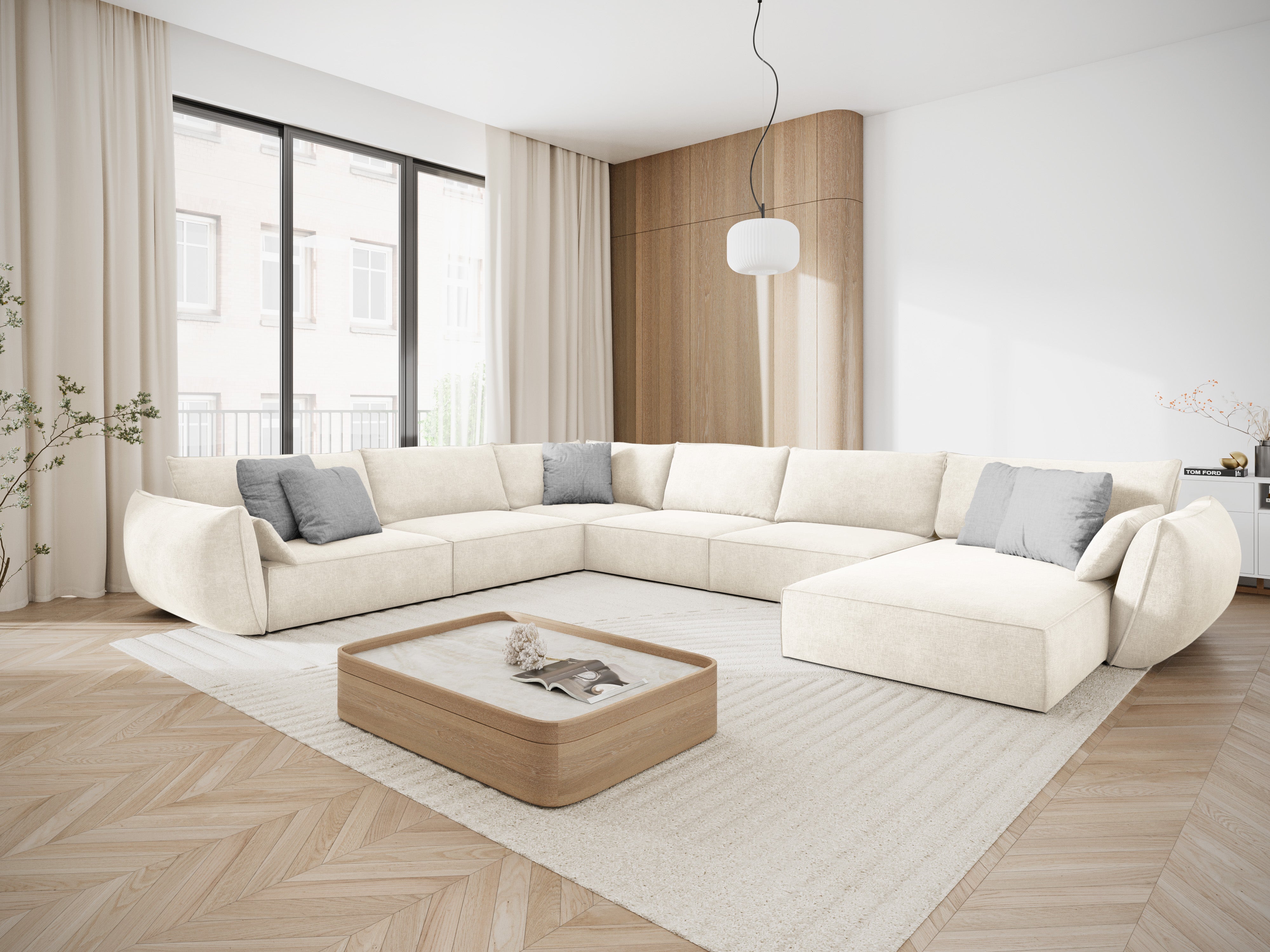 Eine Panorama -Ecke im Skinil -Stoff links leichte leichte beige vanda