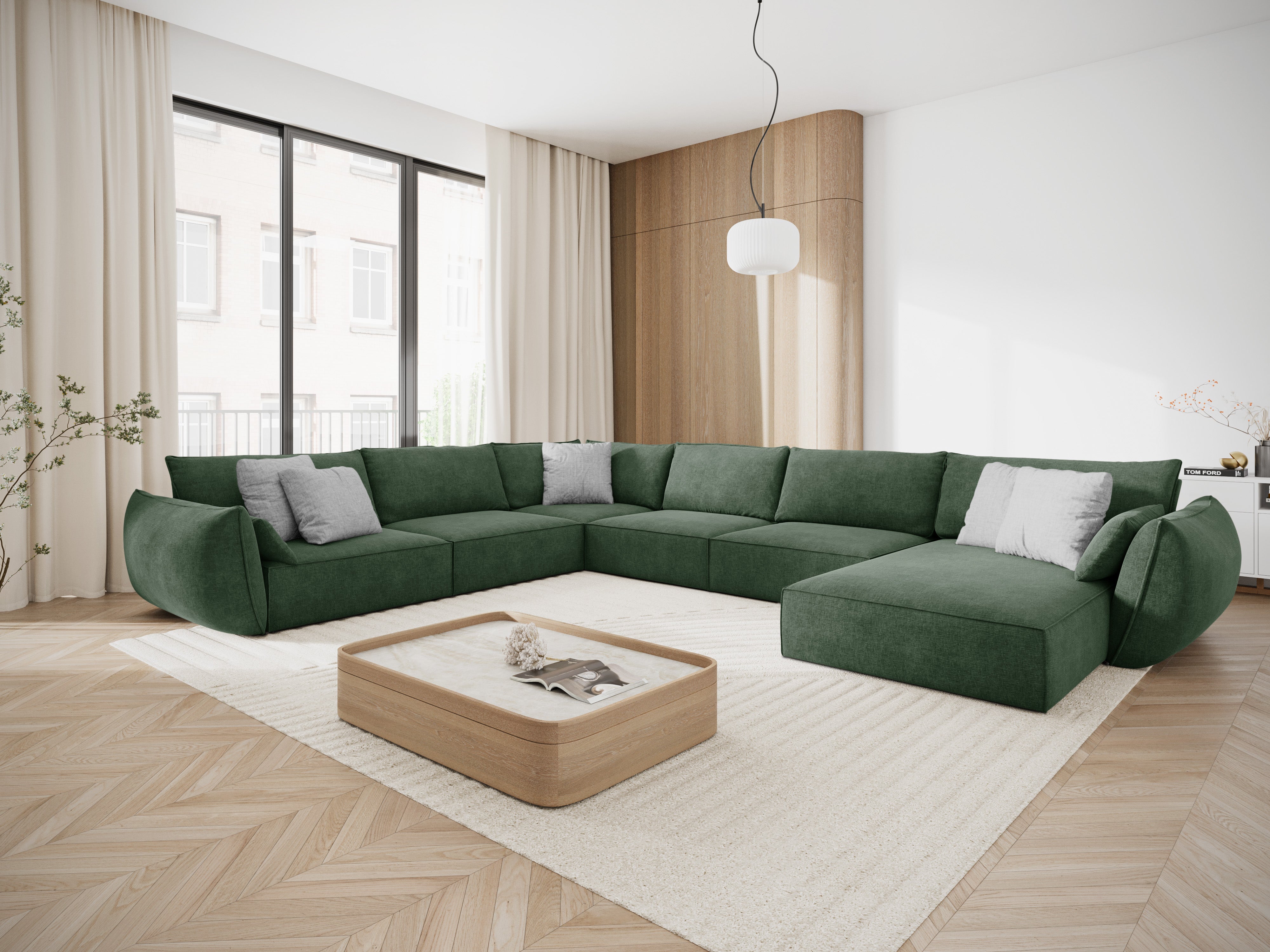 Eine Panorama -Ecke im Skinil -Stoff links -Hand Vanda Bottel Grün grün
