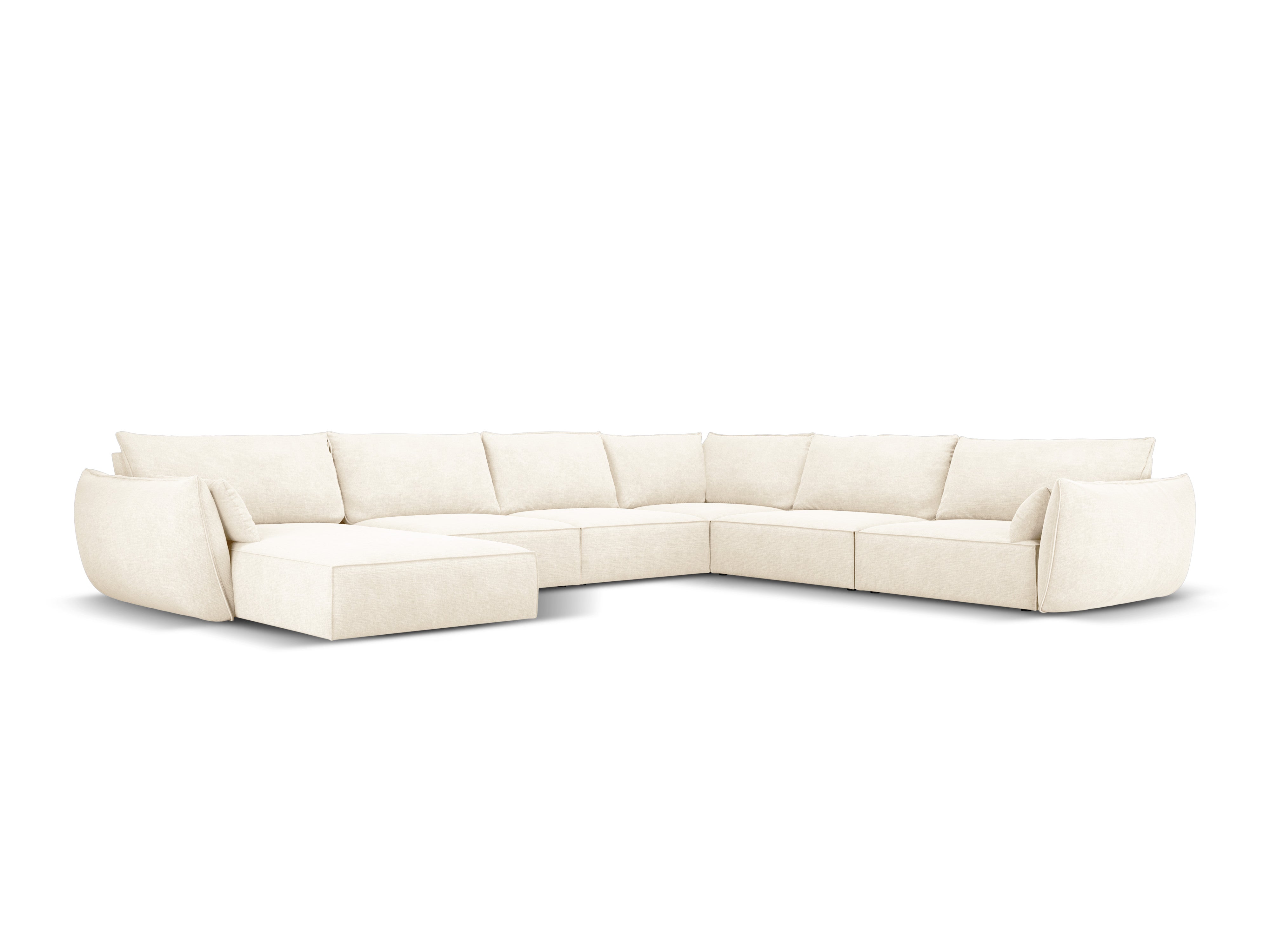 Eine Panorama -Ecke im Skinil -Stoff rechts, helles Licht beige Vanda