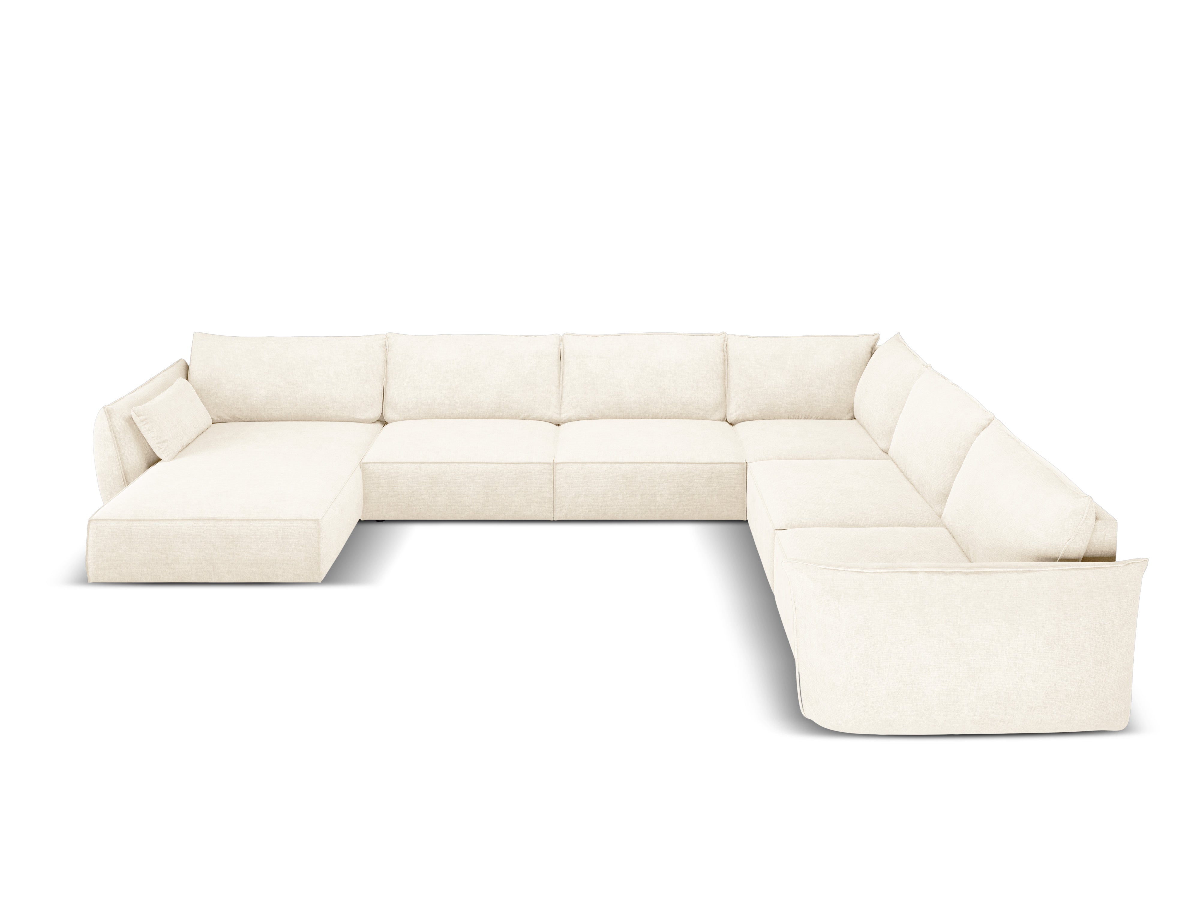 Eine Panorama -Ecke im Skinil -Stoff rechts, helles Licht beige Vanda
