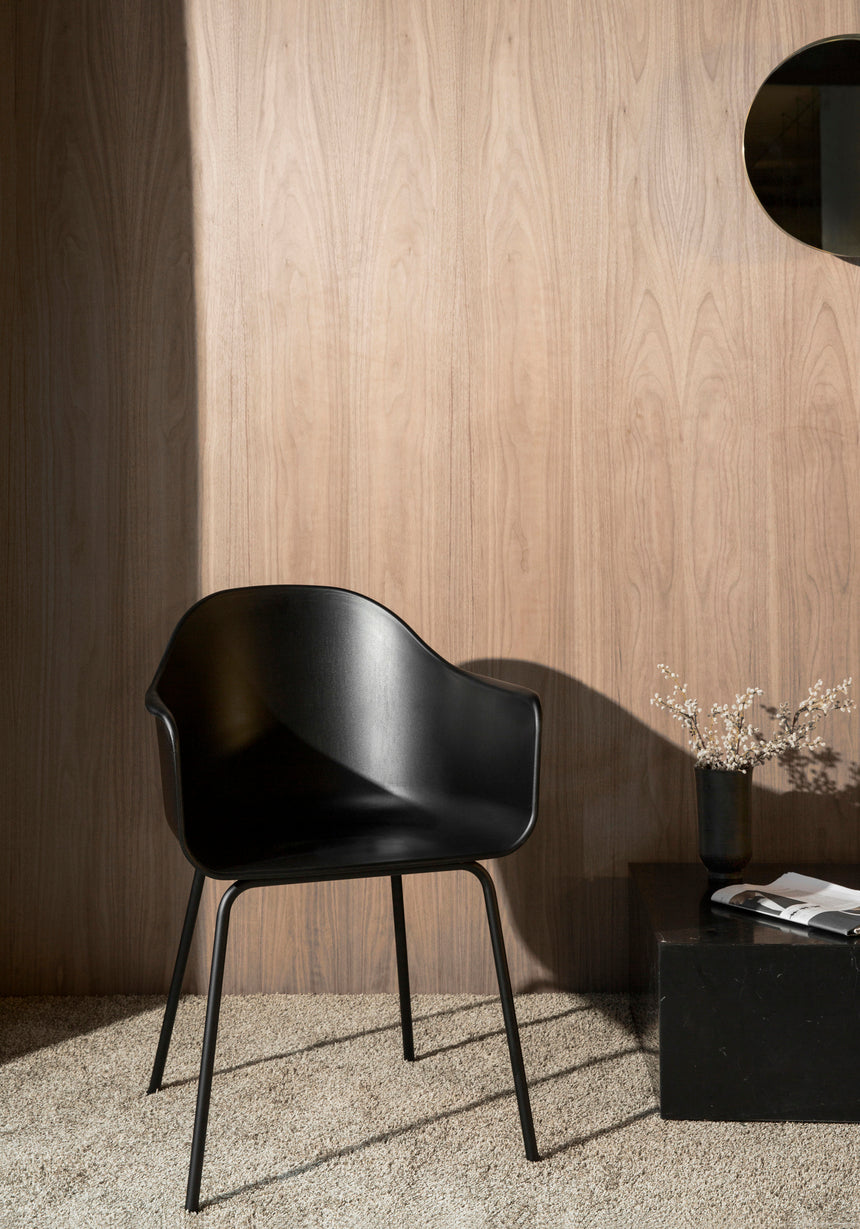 HARBOUR Armchair beige boucle with dark oak base