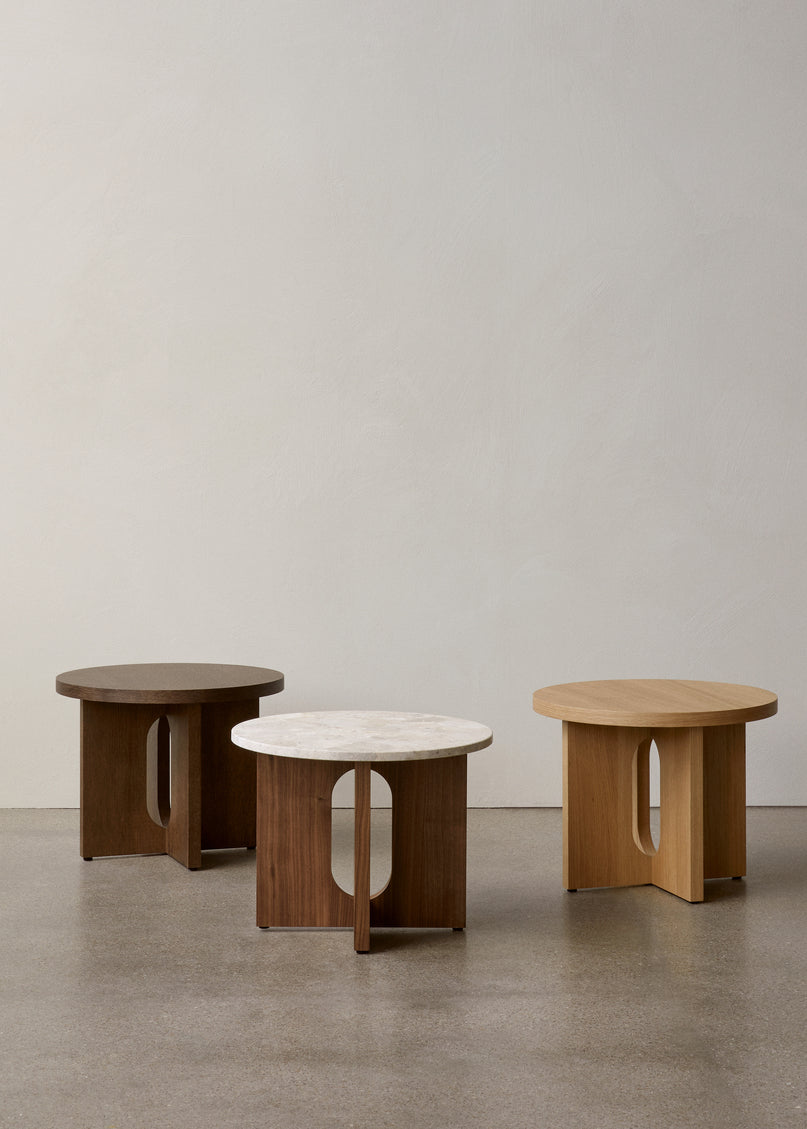 ANDROGYNE side table white marble with oak base
