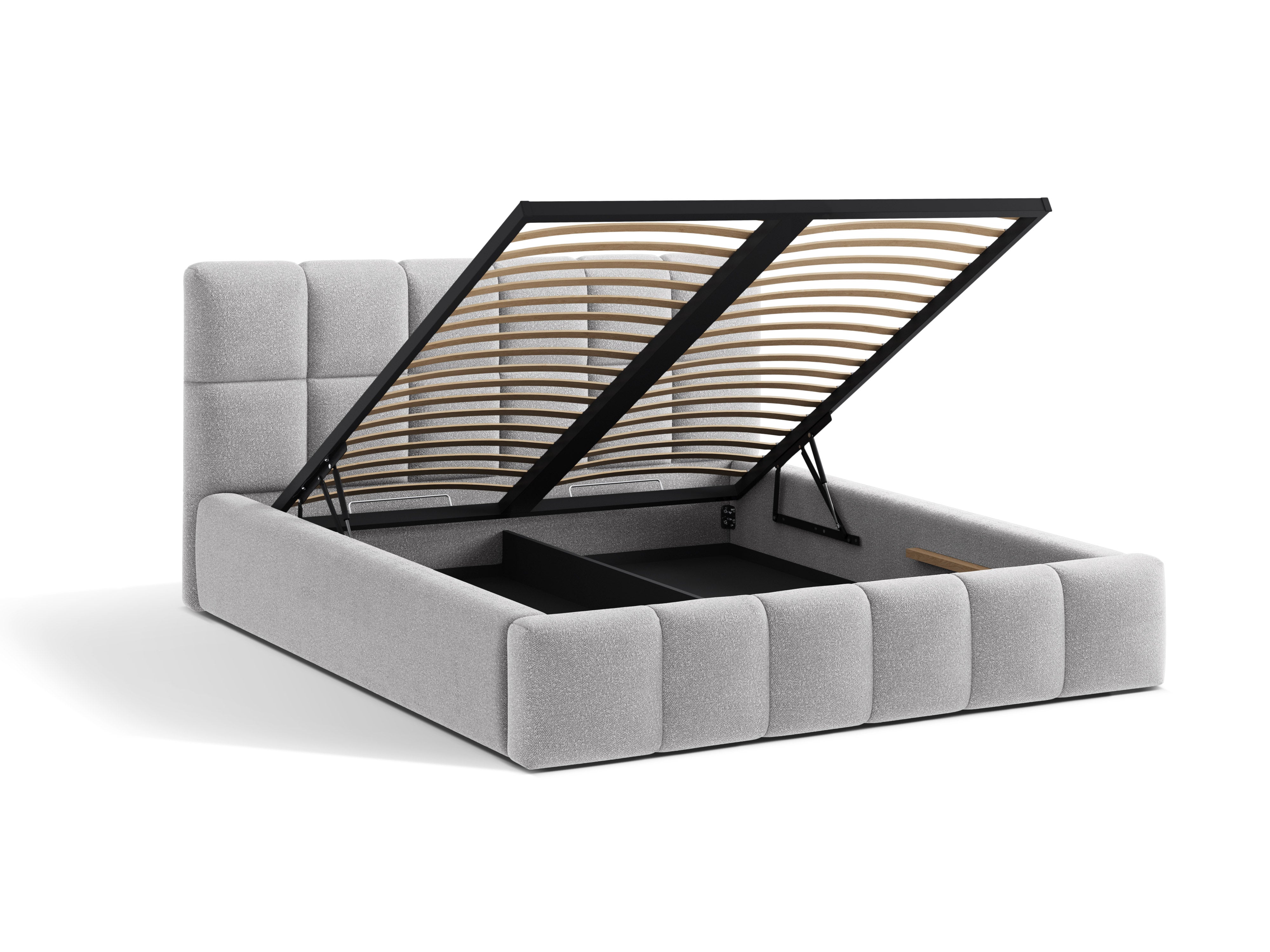 BELLIS Bett mit Bettkasten in hellgrauem Boucle