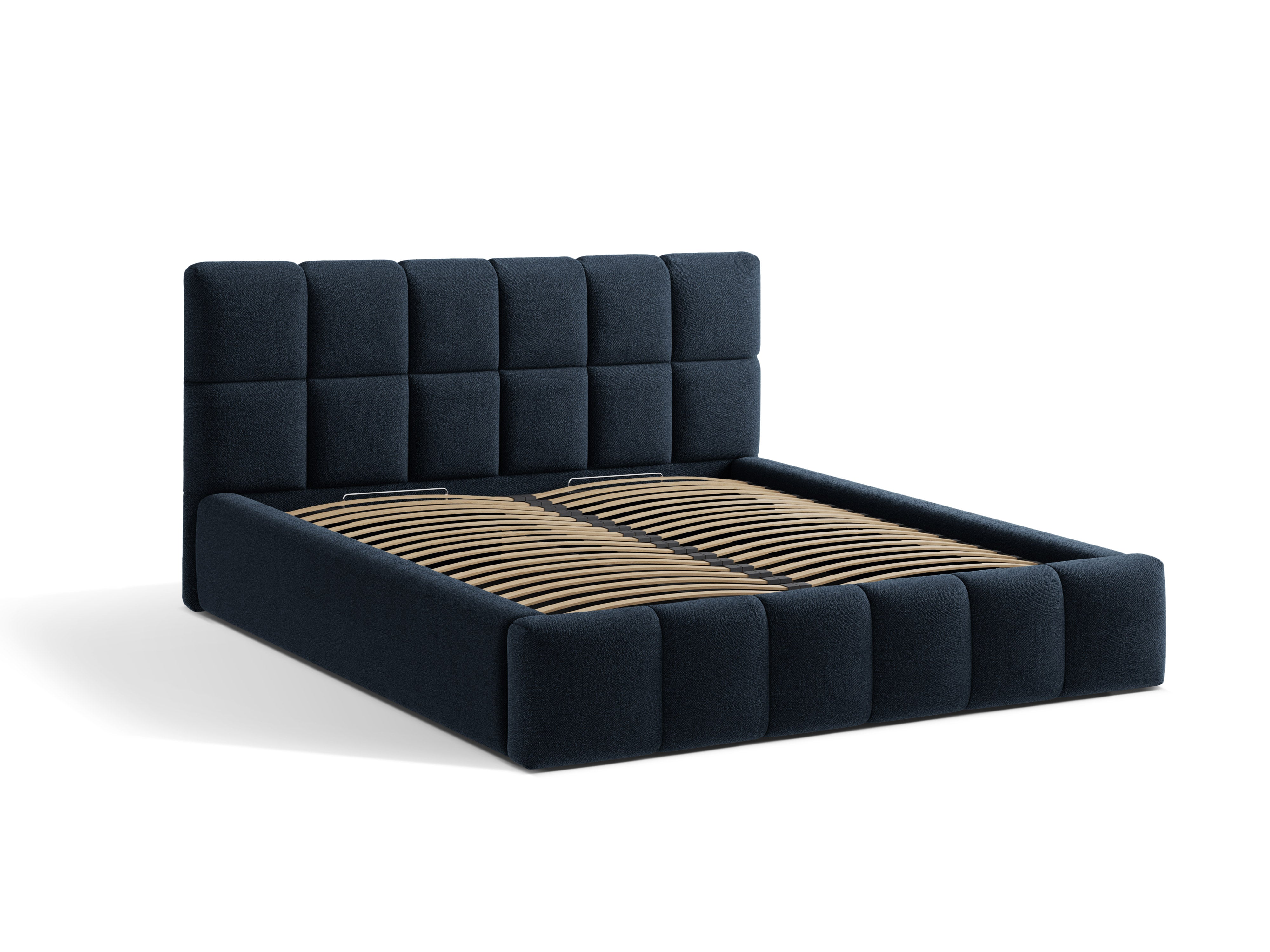 BELLIS Bett mit Bettkasten in marineblauem Boucle