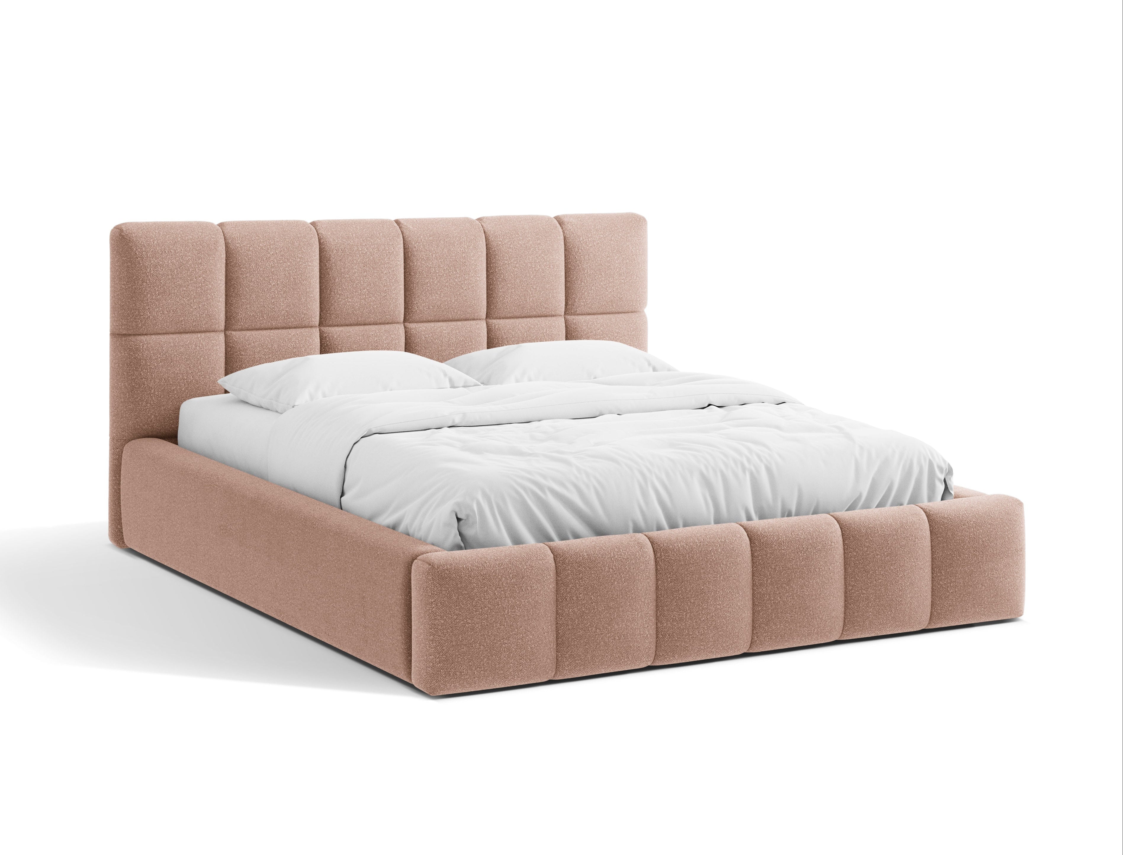 BELLIS Bett mit Bettkasten in pudrigem rosa Boucle