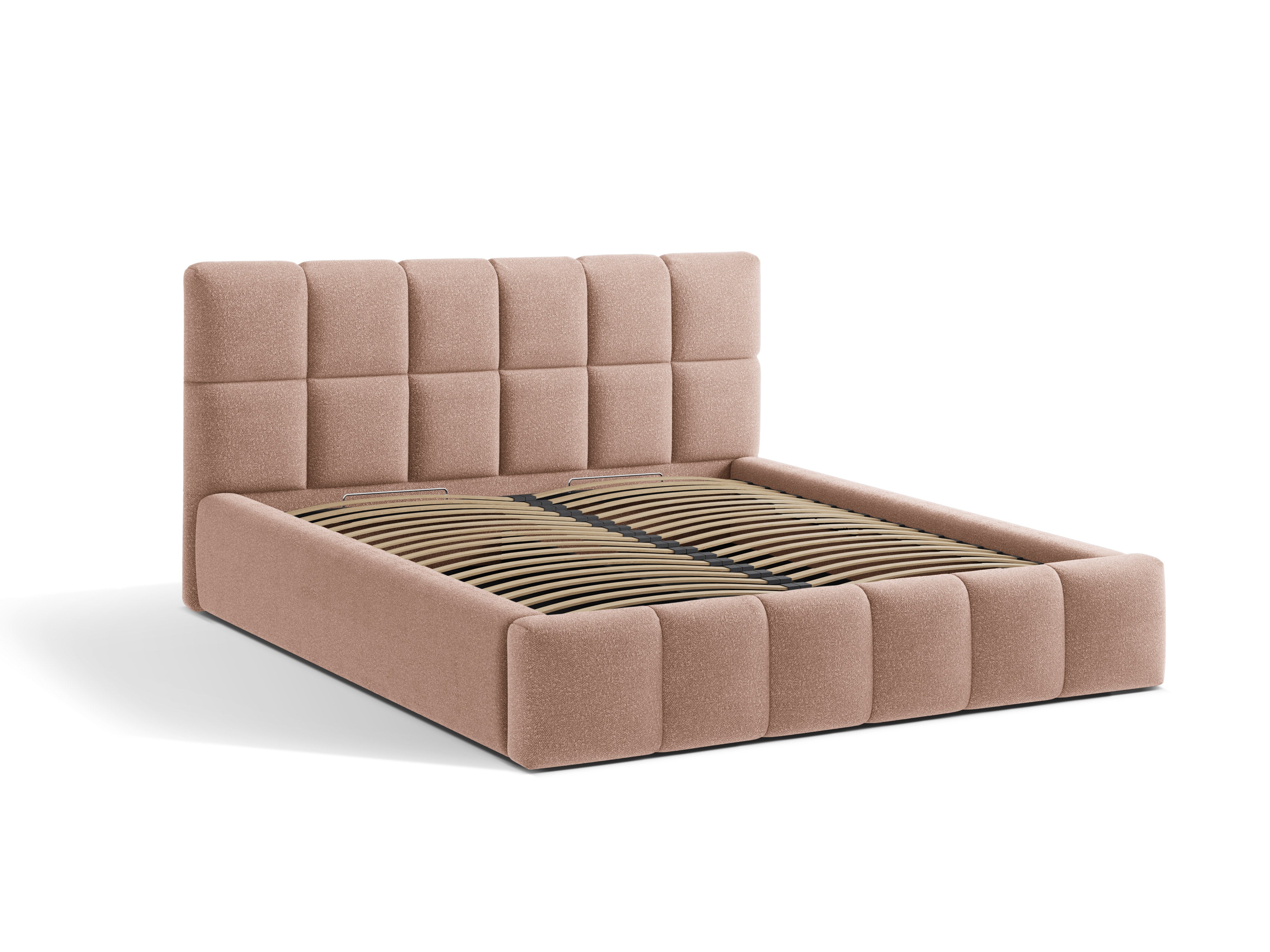 BELLIS Bett mit Bettkasten in pudrigem rosa Boucle