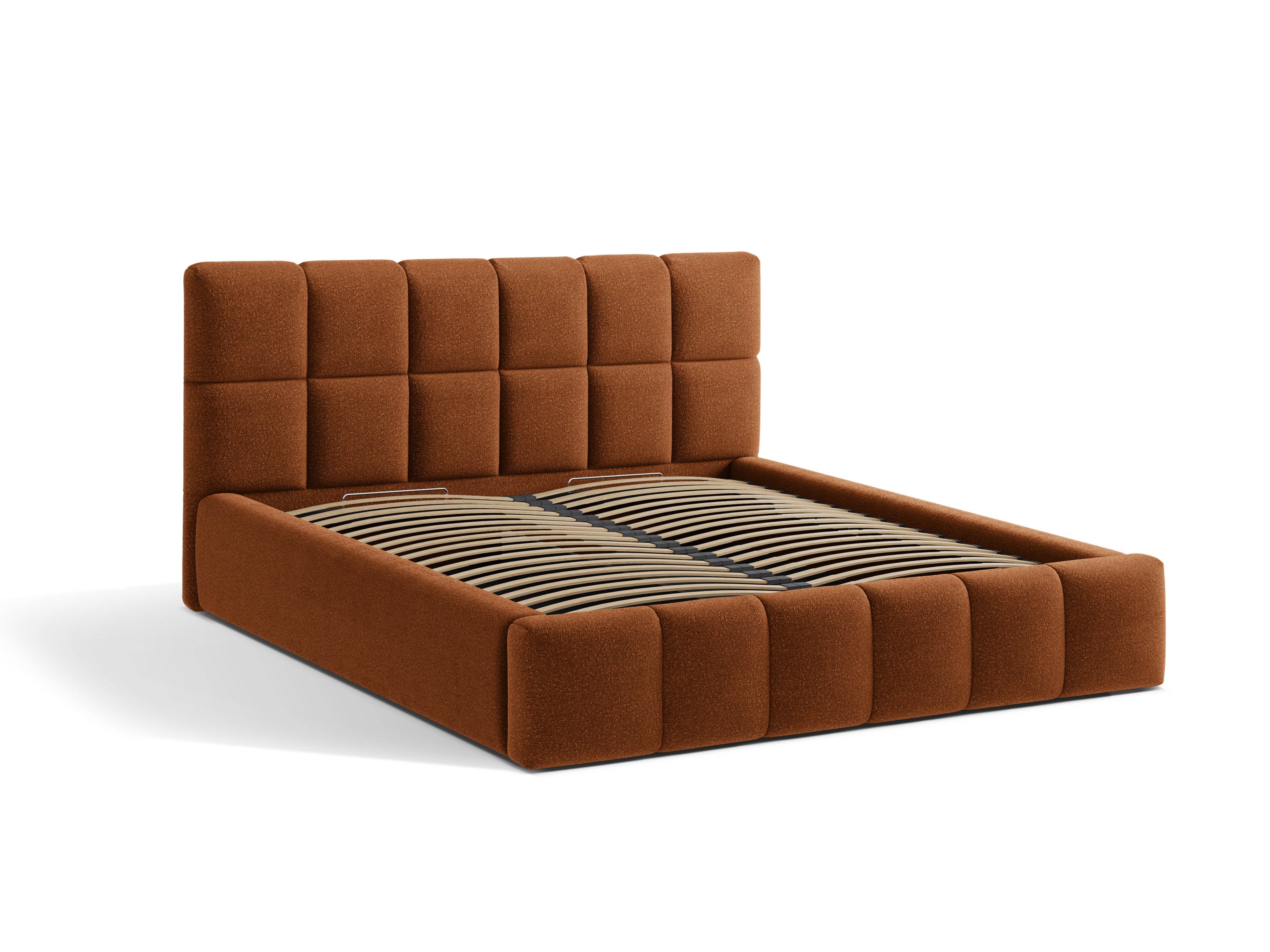 BELLIS Bett mit Bettkasten in ziegelrotem Boucle
