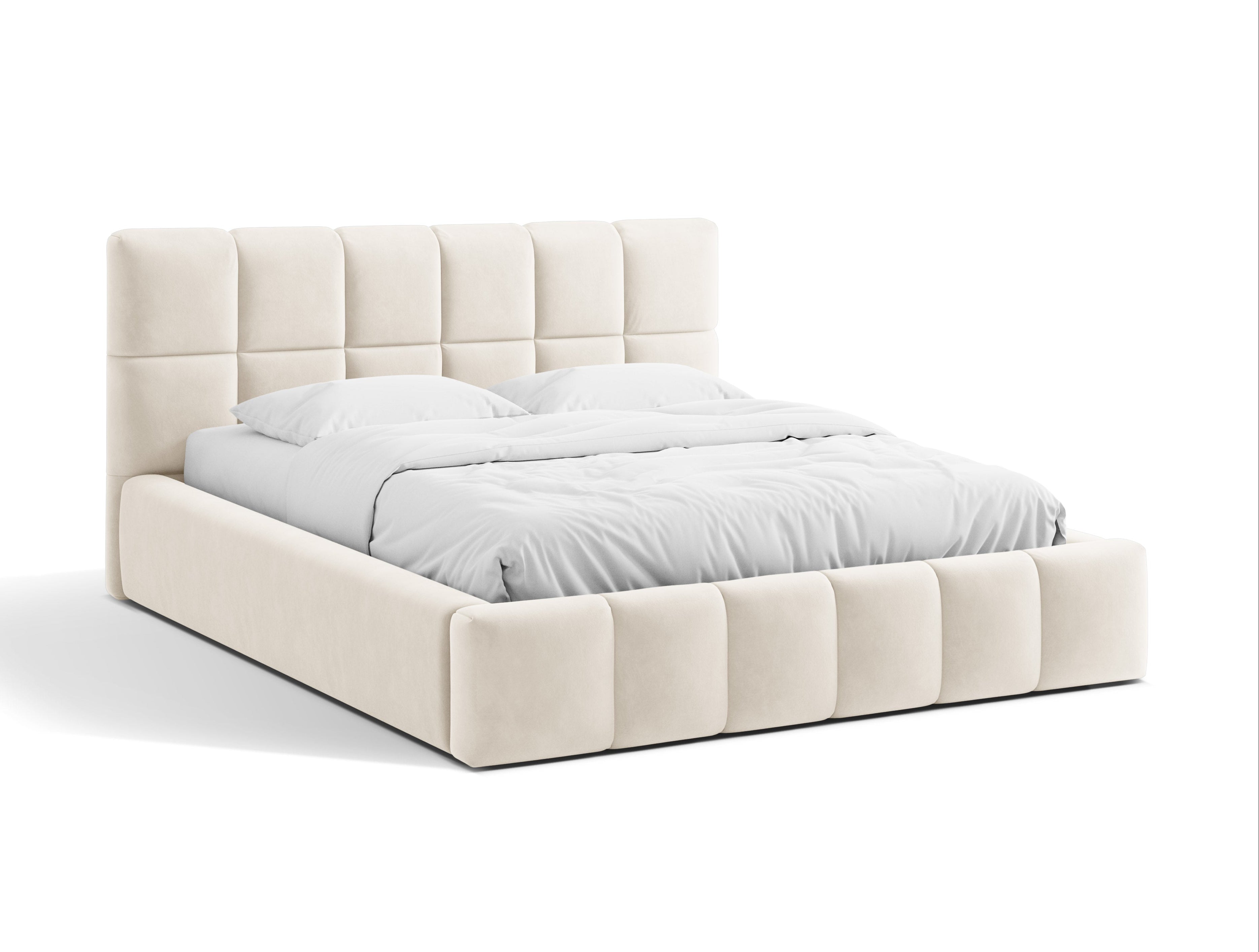 Samtbett mit Bettkasten BELLIS in hellbeige