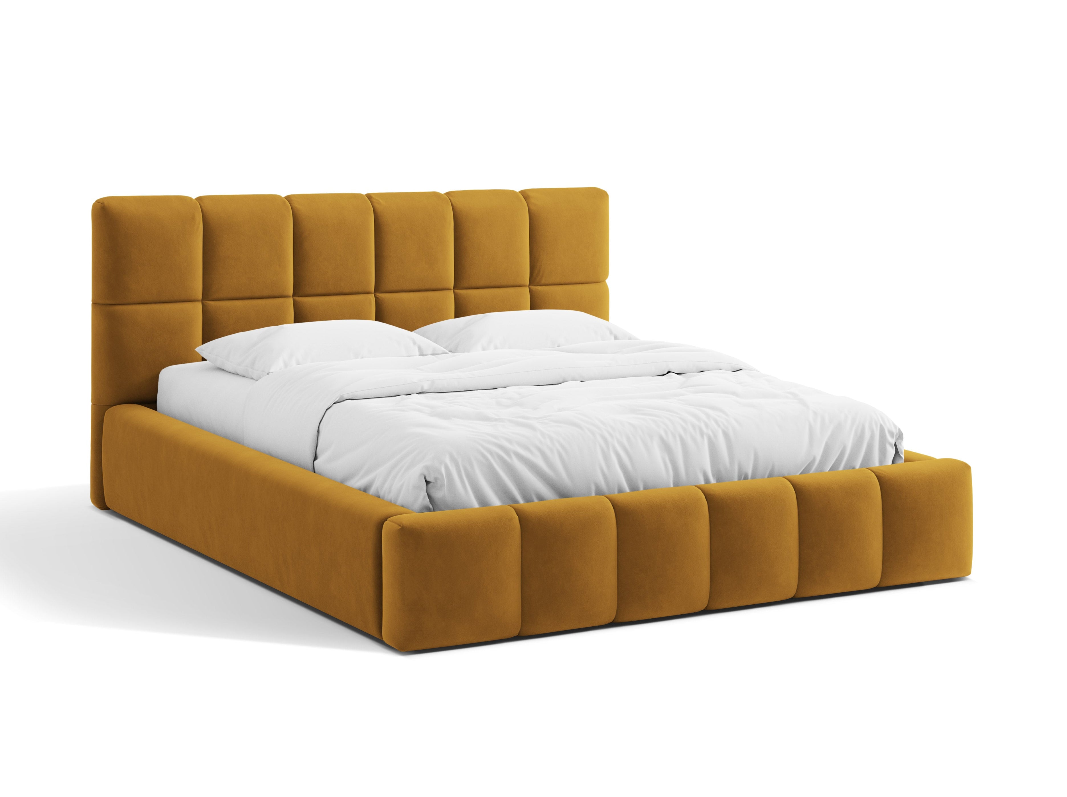 Samtbett mit Bettkasten BELLIS in Senfgelb