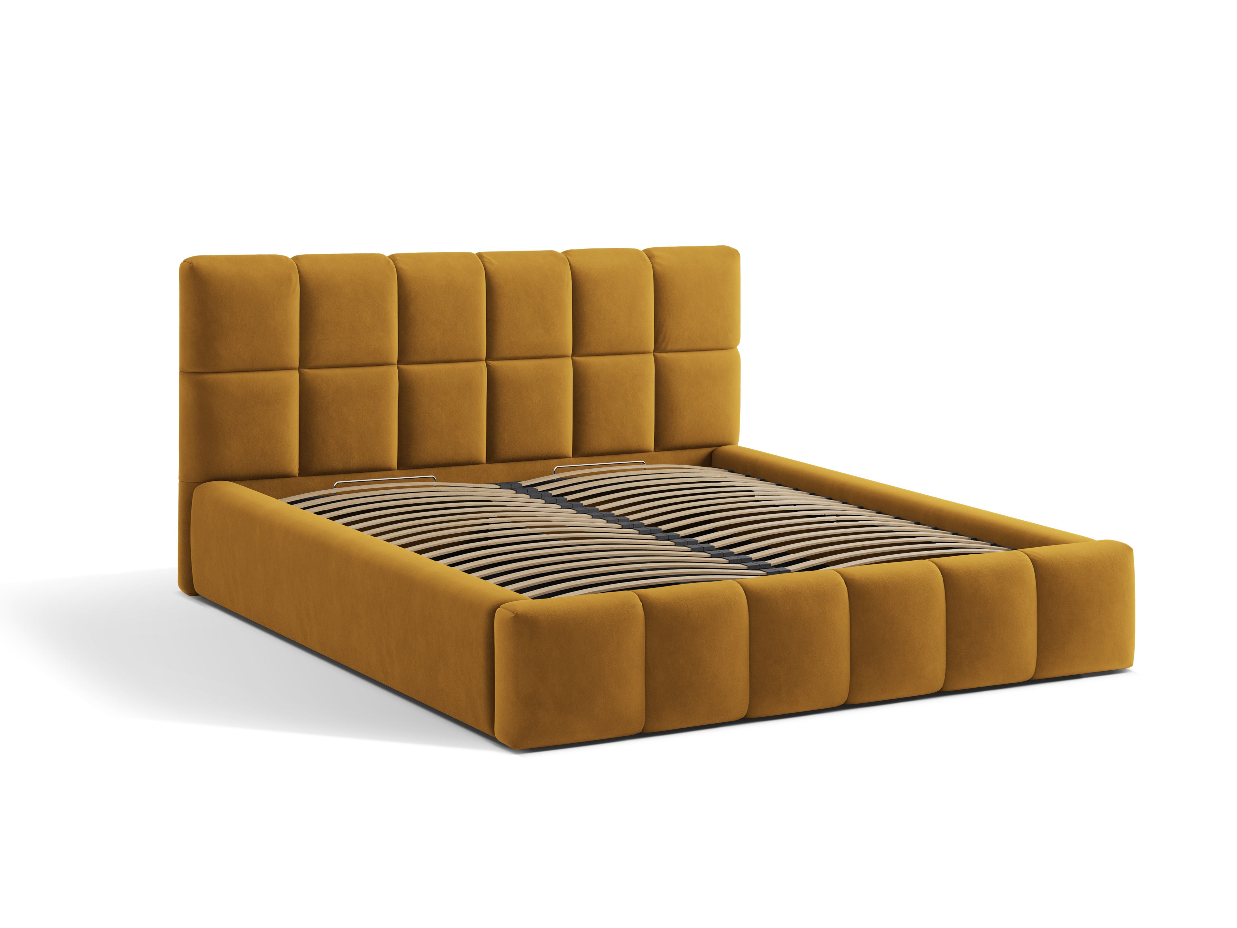 Samtbett mit Bettkasten BELLIS in Senfgelb
