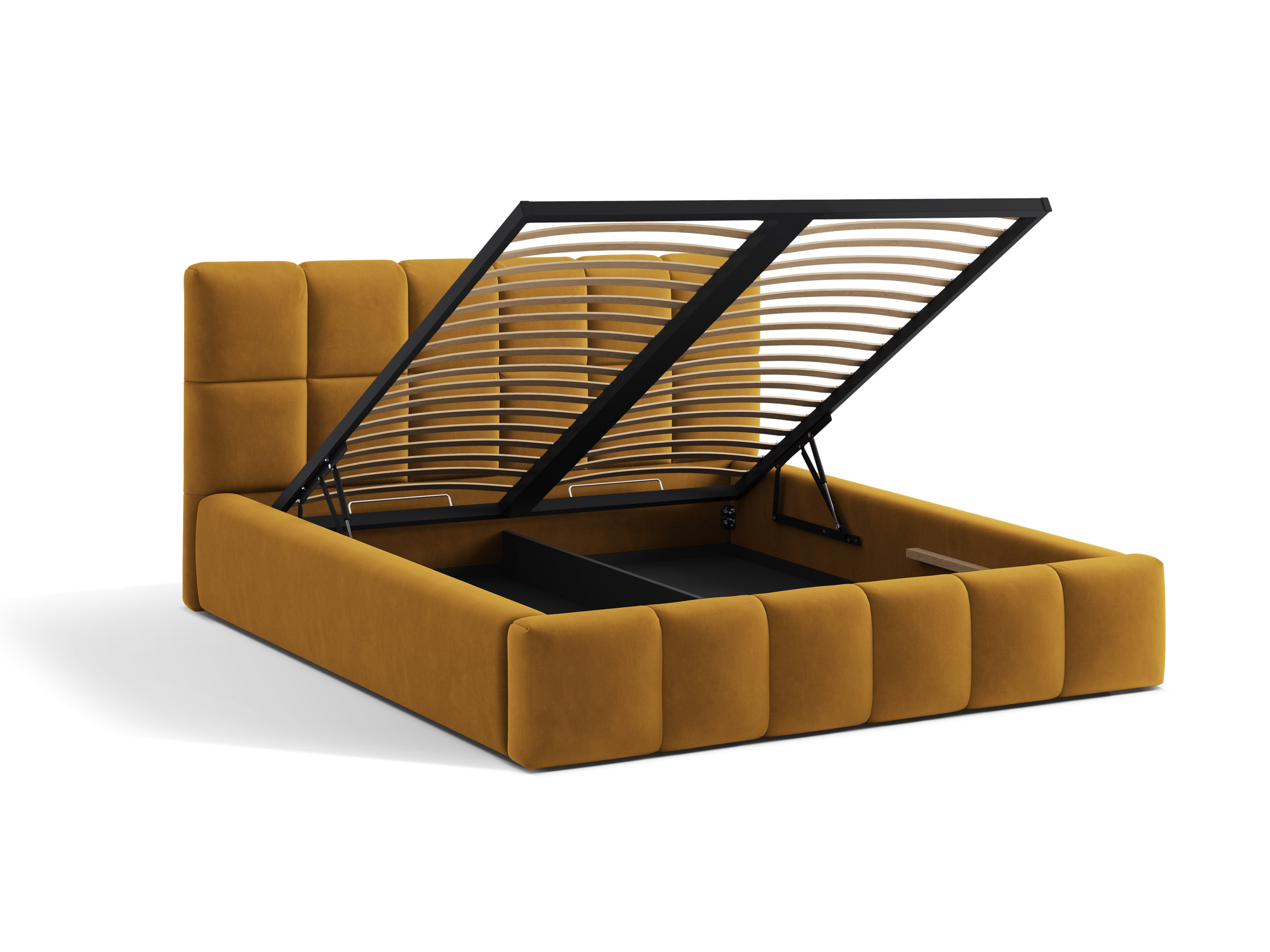 Samtbett mit Bettkasten BELLIS in Senfgelb