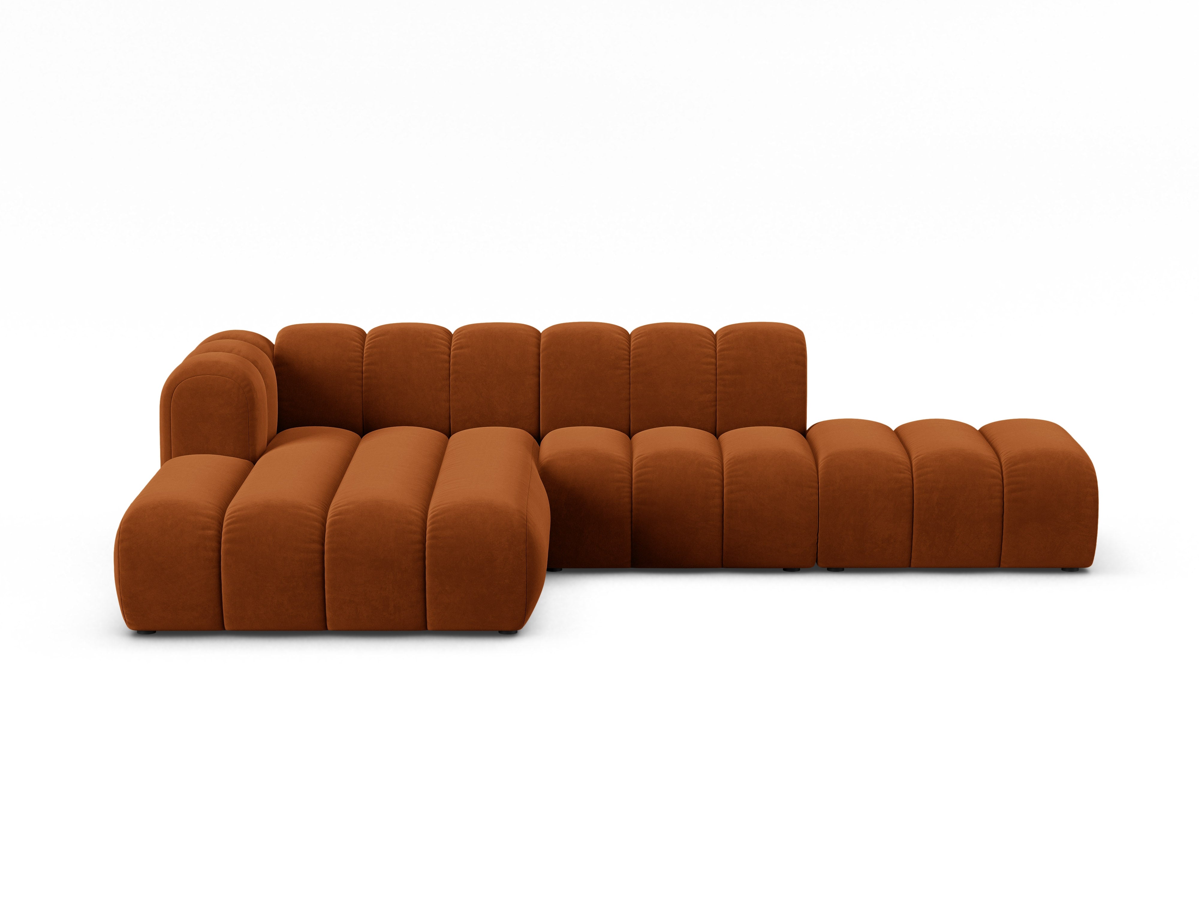 Samt-Ecksofa für 5 Personen links LUPINE ziegelrot