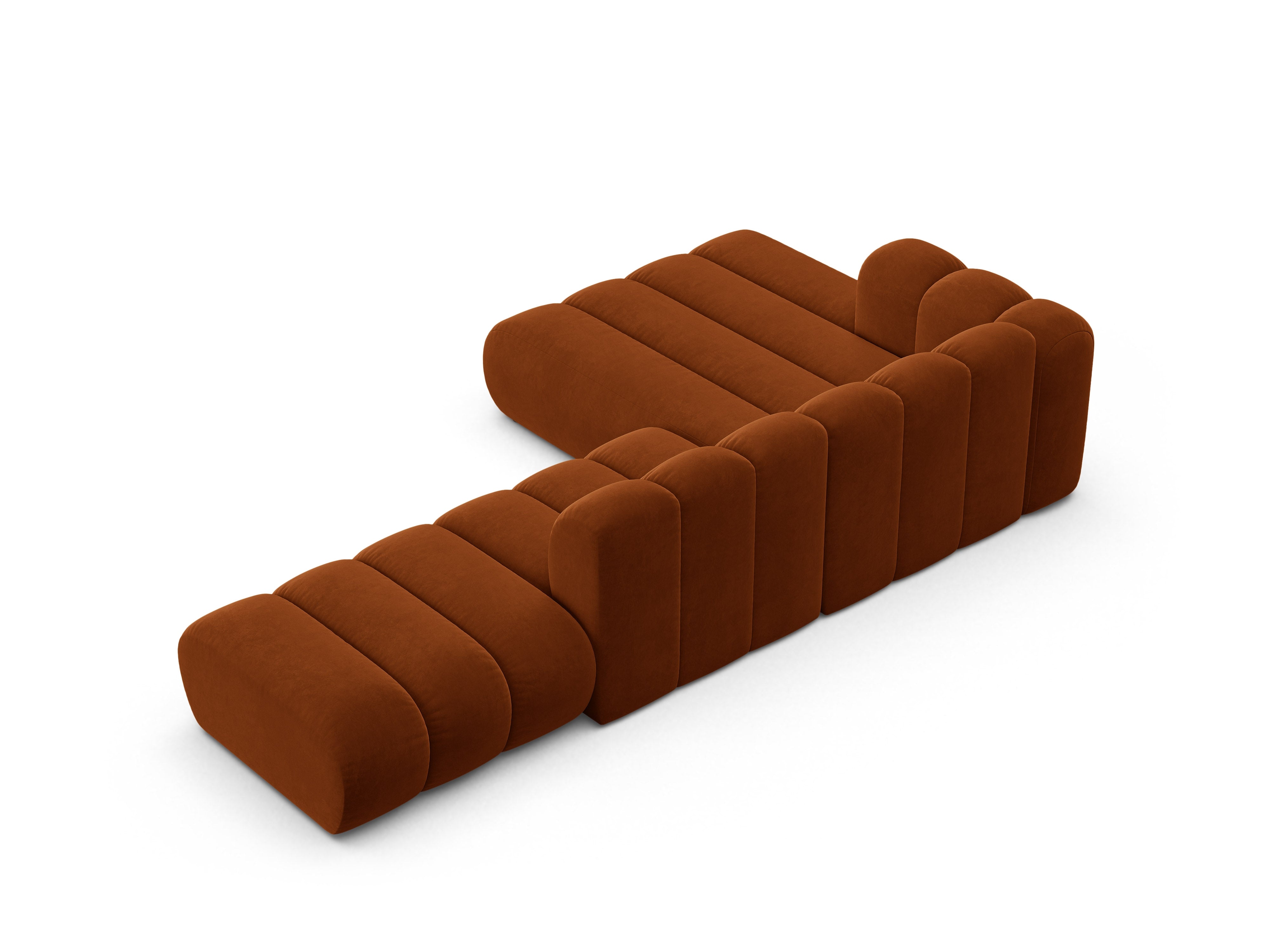 Samt-Ecksofa für 5 Personen links LUPINE ziegelrot