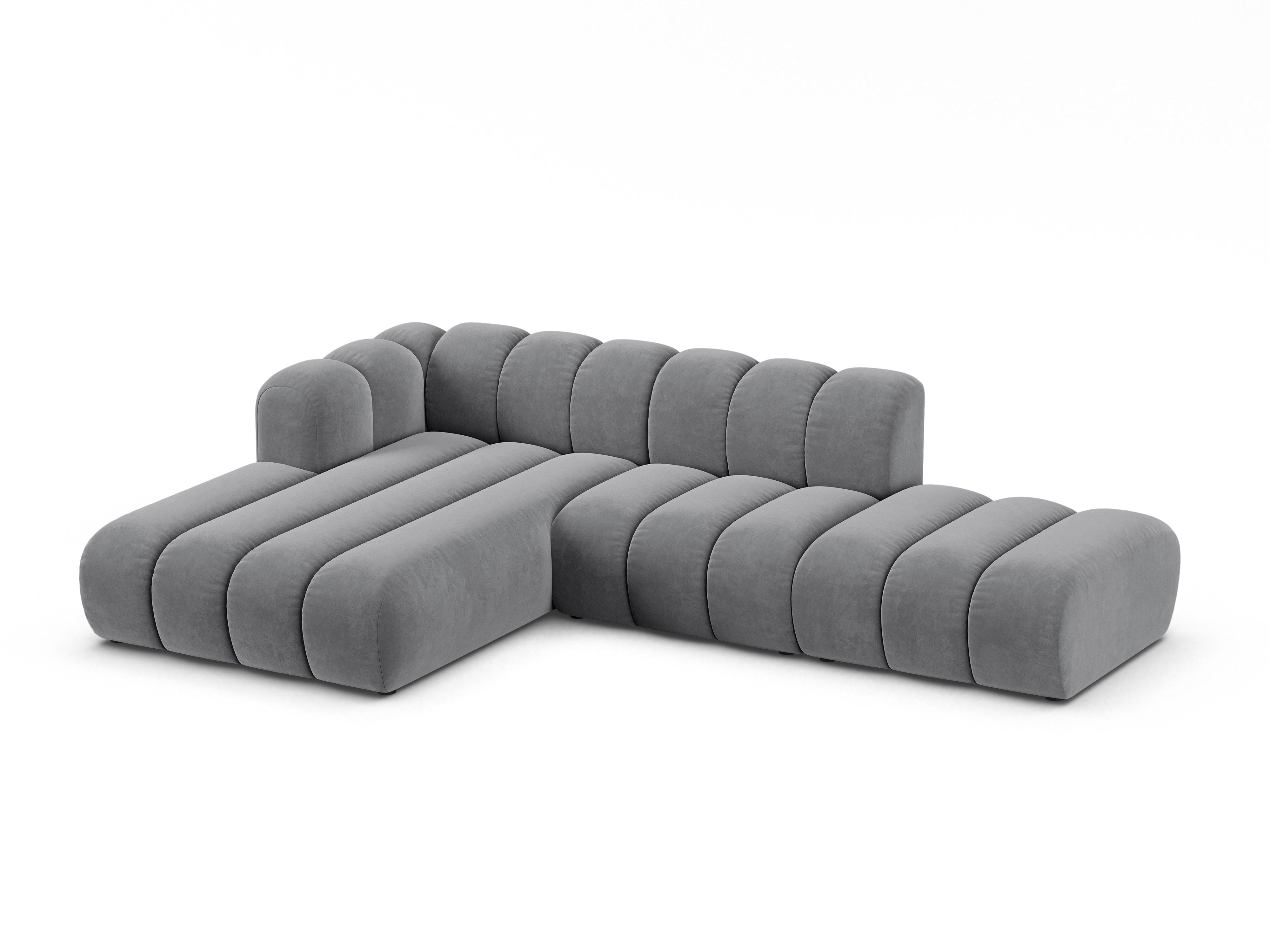 Samt-Ecksofa für 5 Personen links LUPINE grau