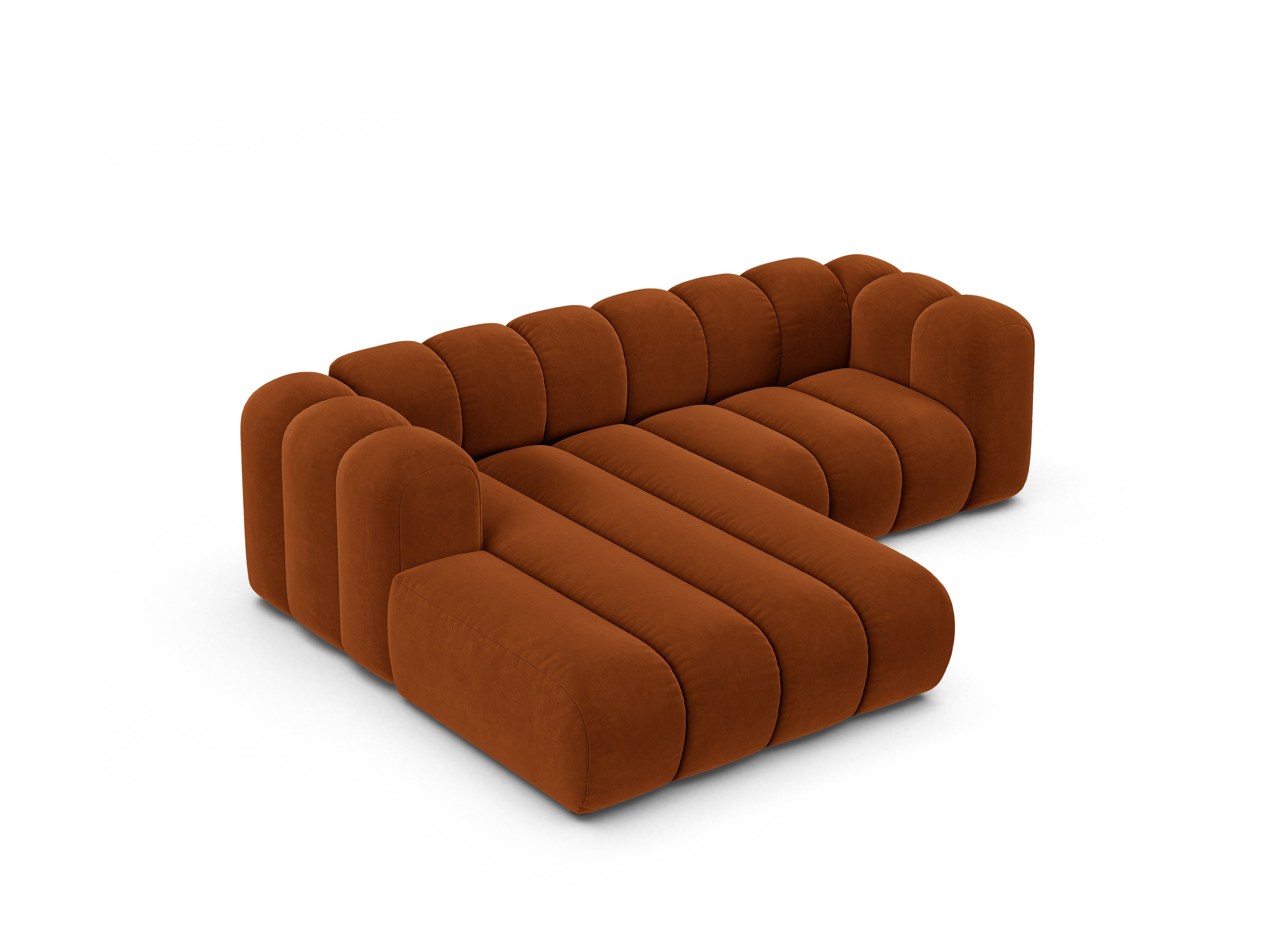 Samt-Ecksofa 3-sitzig links LUPINE ziegelrot
