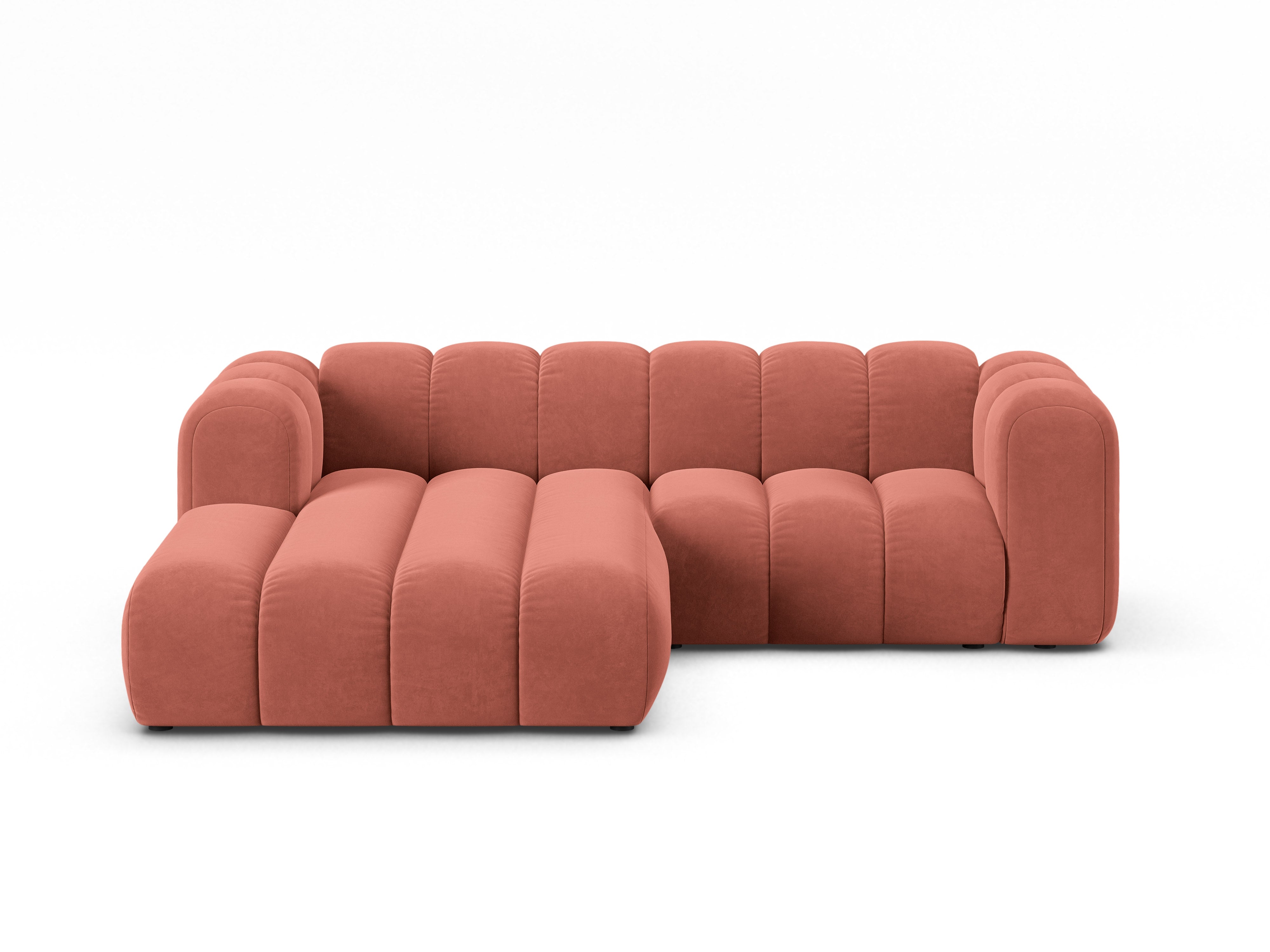 Samt-Ecksofa 3-sitzig links LUPINE koralle