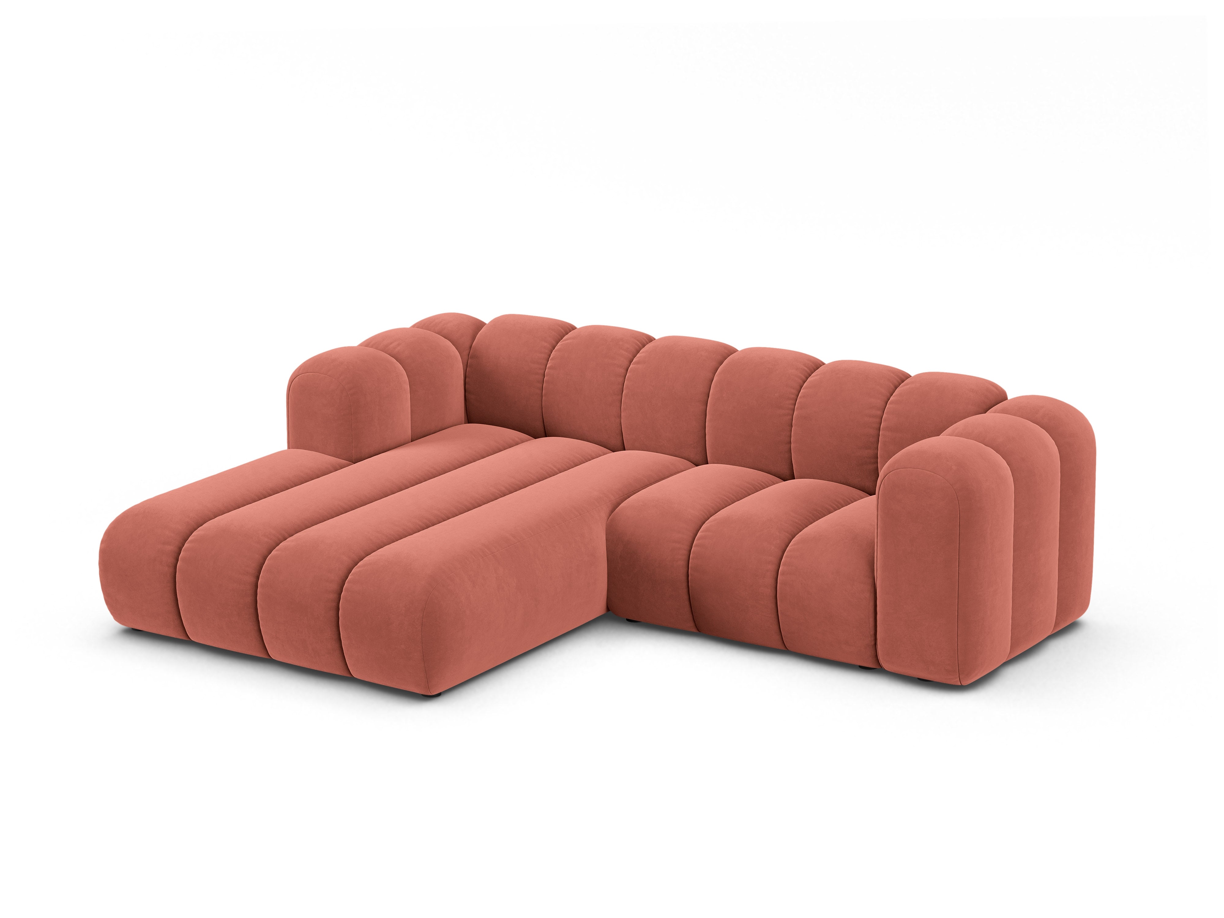 Samt-Ecksofa 3-sitzig links LUPINE koralle