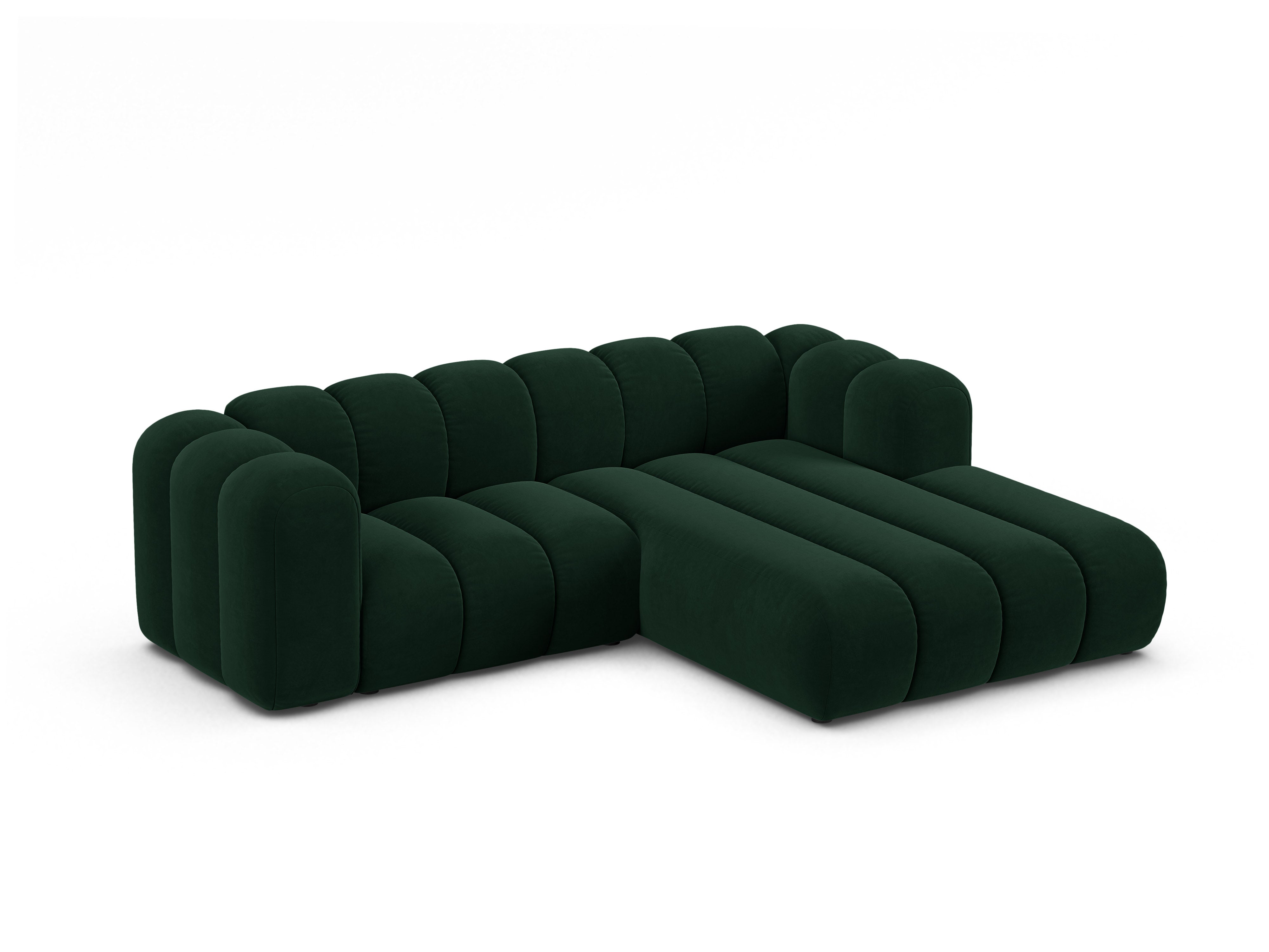 Samt-Ecksofa 3-sitzig rechts LUPINE flaschengrün