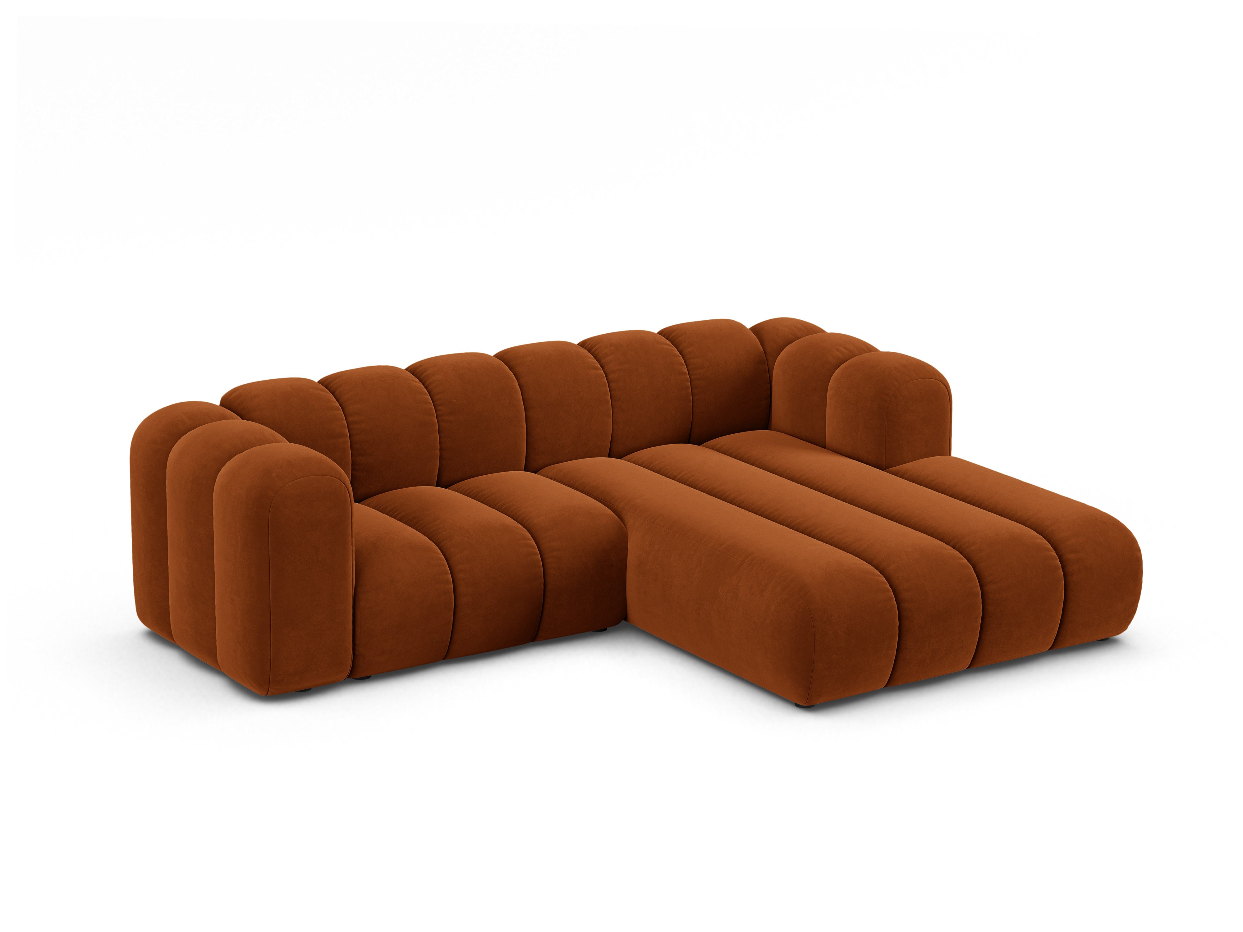 Samt-Ecksofa 3-sitzig rechts LUPINE ziegelrot