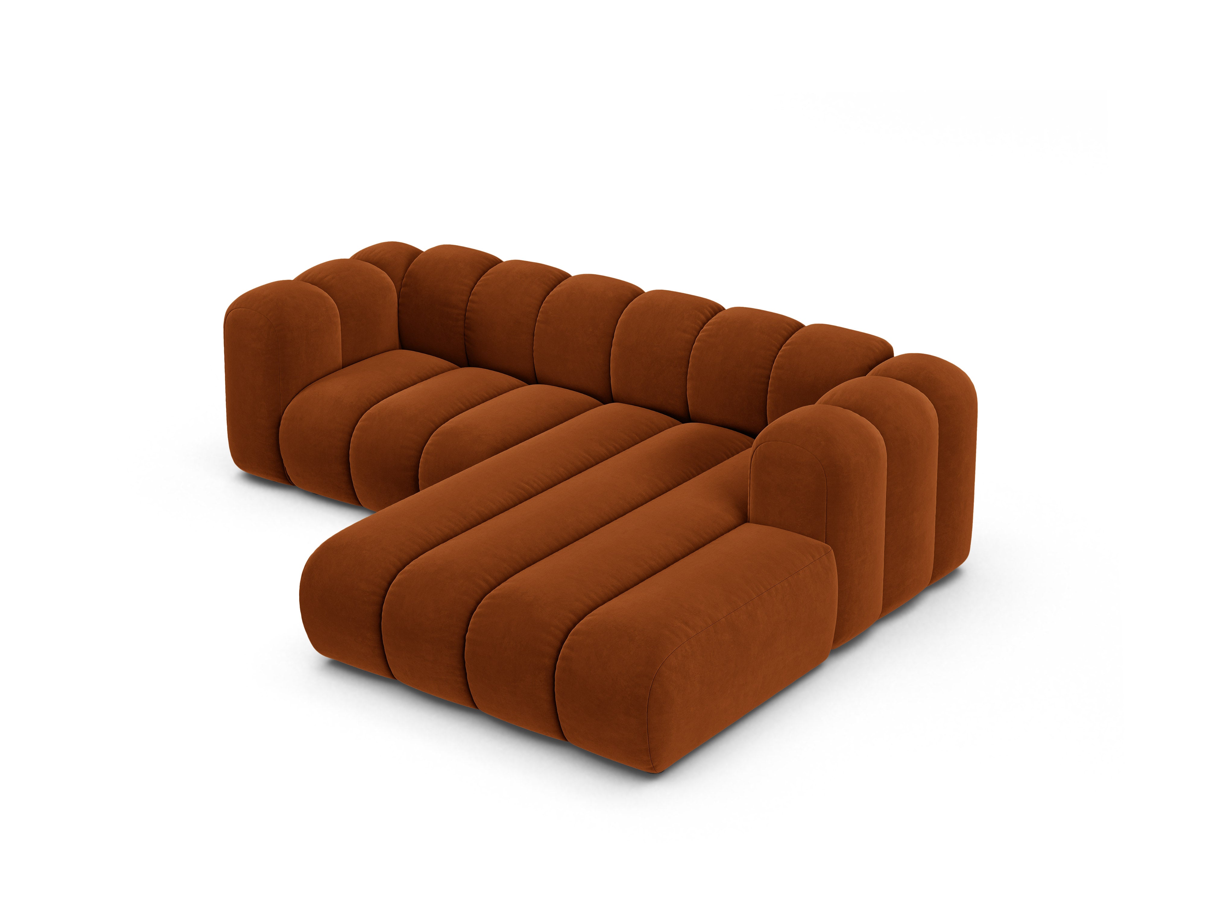Samt-Ecksofa 3-sitzig rechts LUPINE ziegelrot