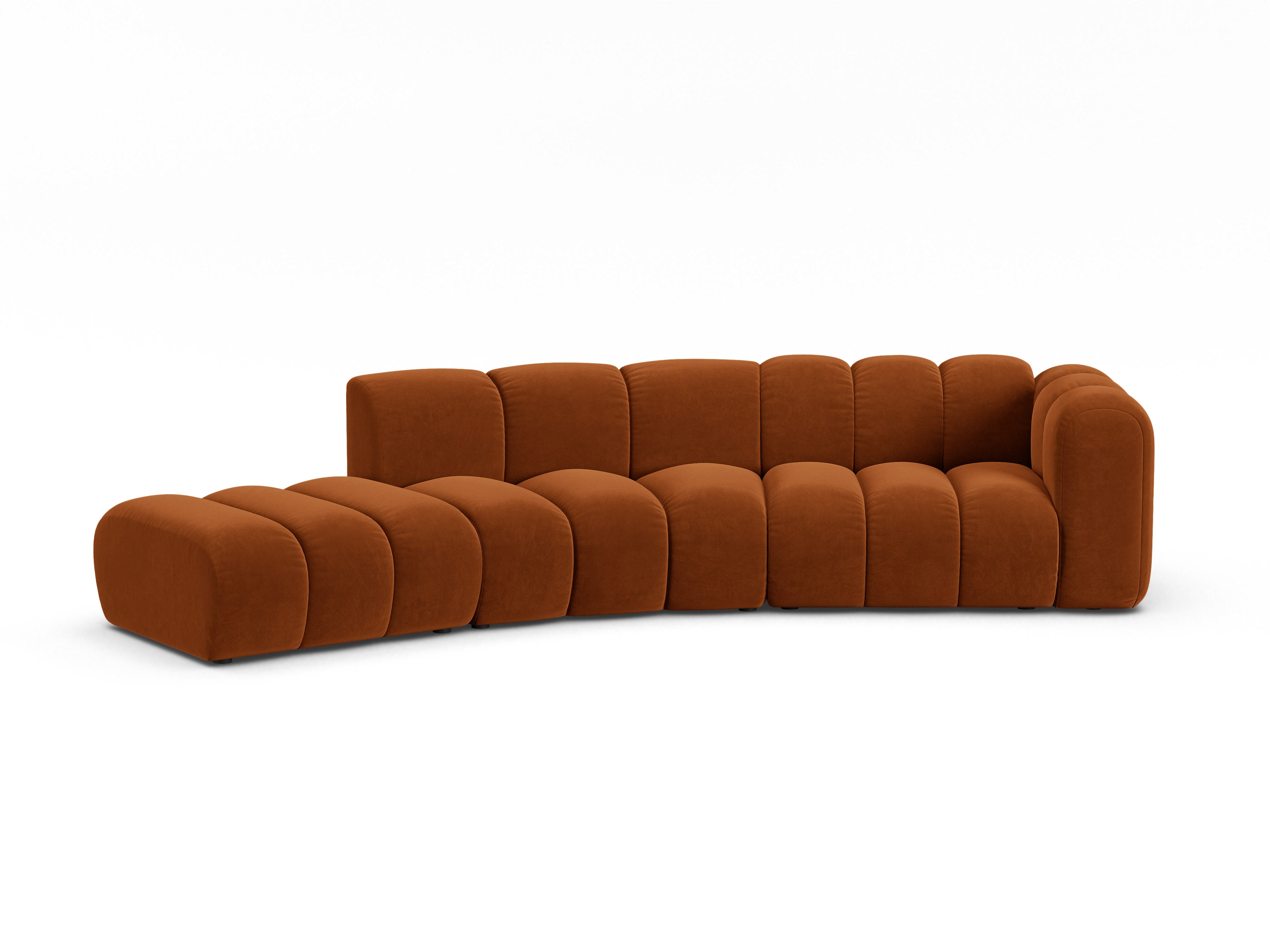 Sofa aus Samt für 5 Personen, linksseitig LUPINE, ziegelrot