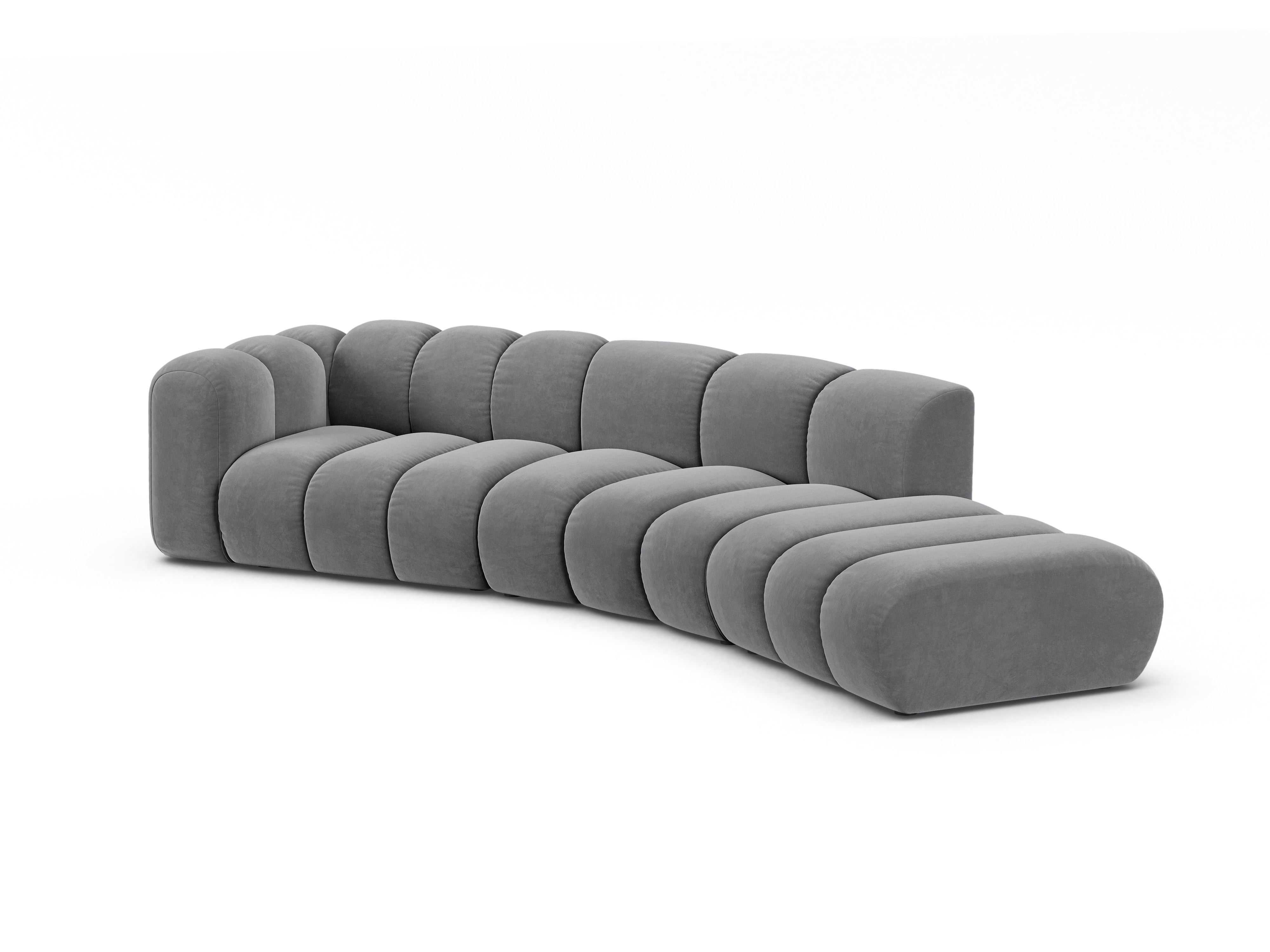 Sofa aus Samt für 5 Personen, rechtsseitig LUPINE grau