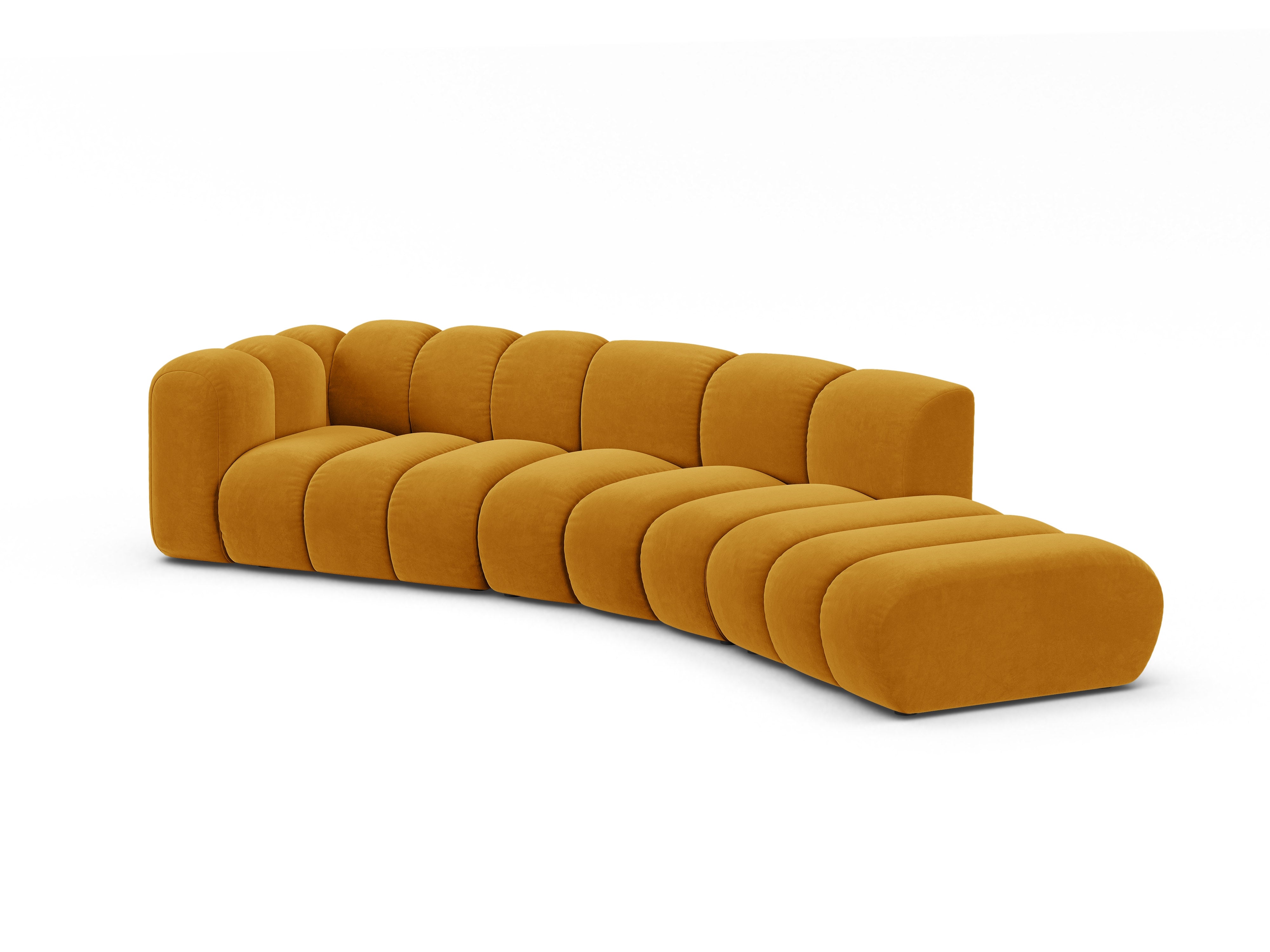 Sofa aus Samt für 5 Personen, rechtsseitig LUPINE, senfgelb