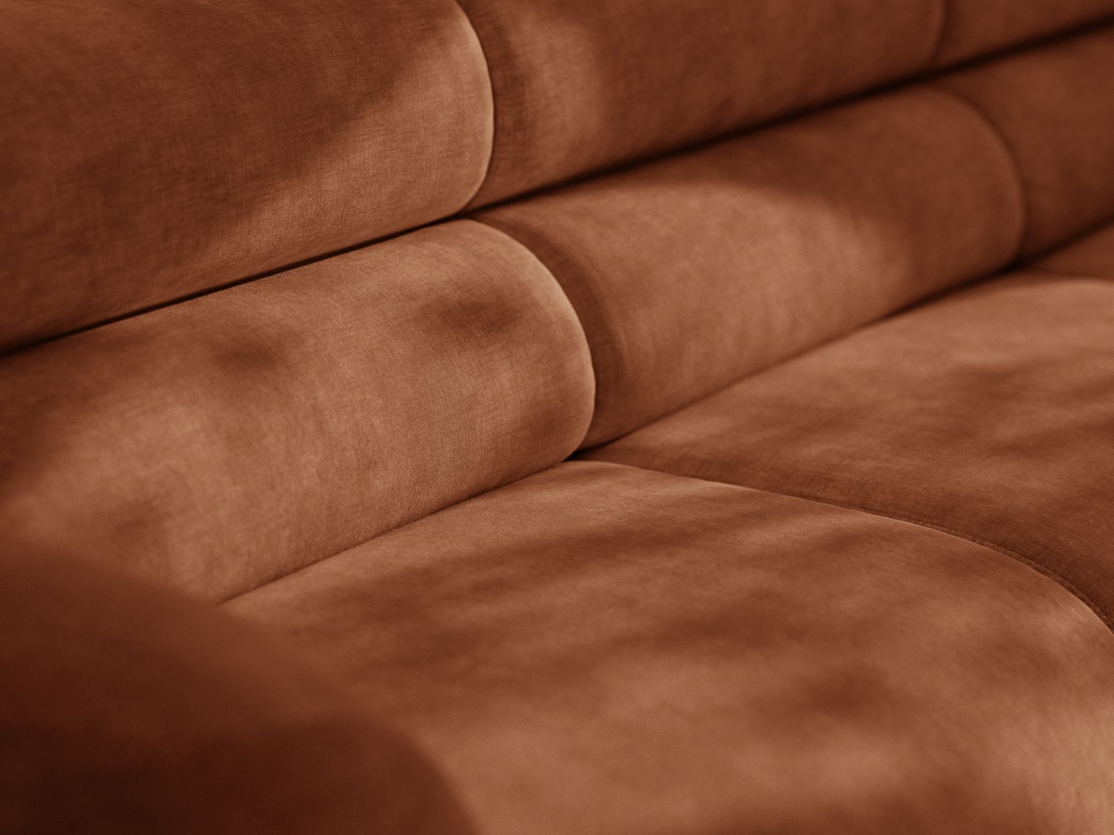 Modulares Sofa NEO - Eckmodul aus ziegelrotem Chenille