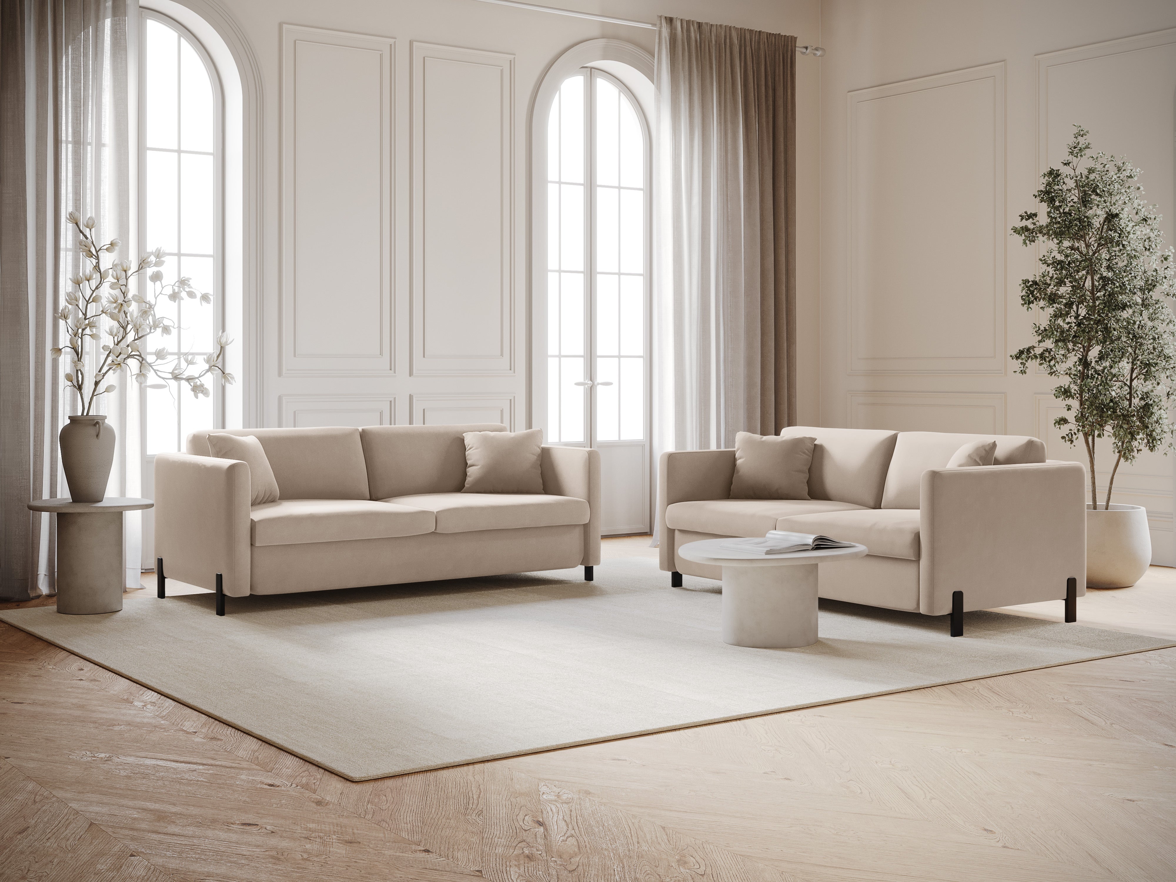 Velvet Sofa with Bed Function, "Gloria", 2 Seats, Beige, 182x102x80
Made in Europe