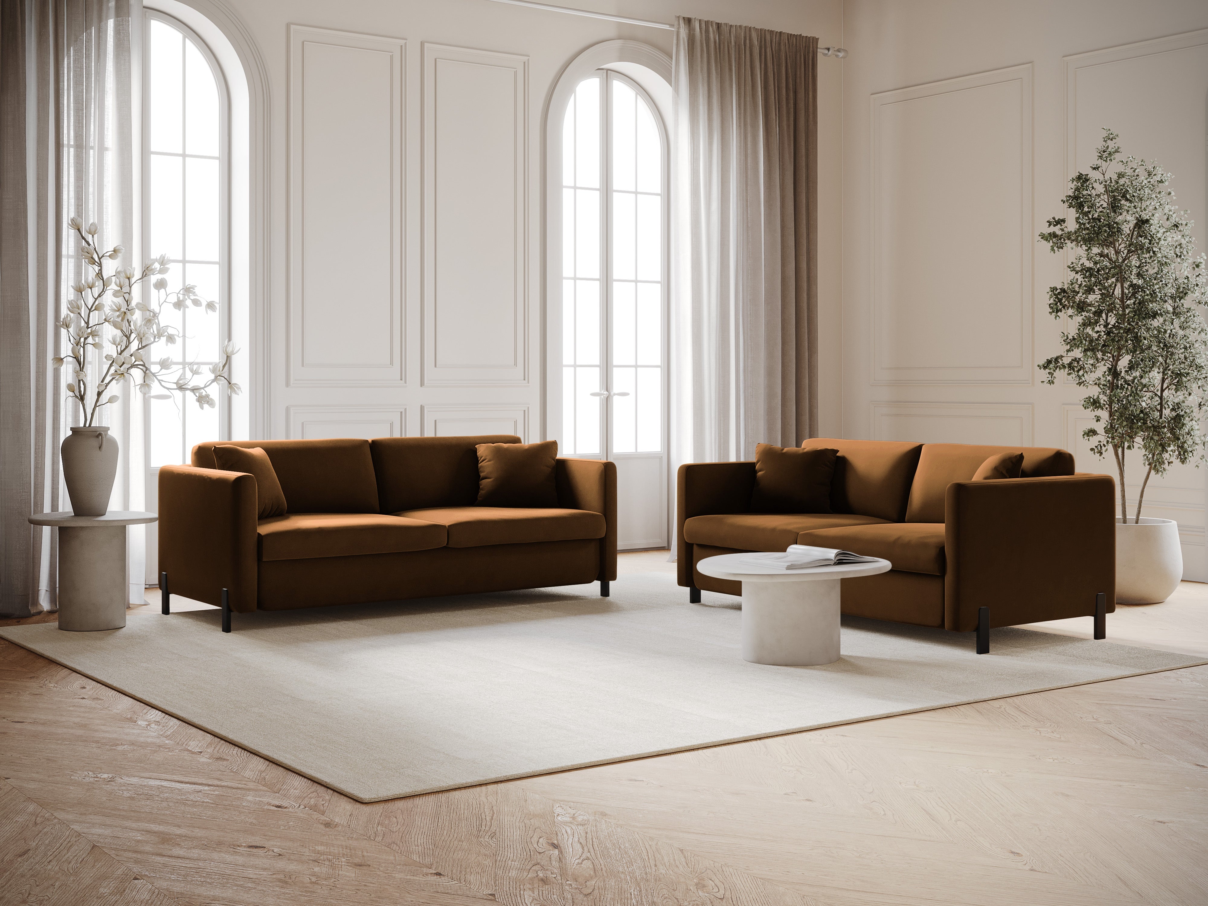 Velvet Sofa with Bed Function, "Gloria", 2 Seats, Brown, 182x102x80
Made in Europe