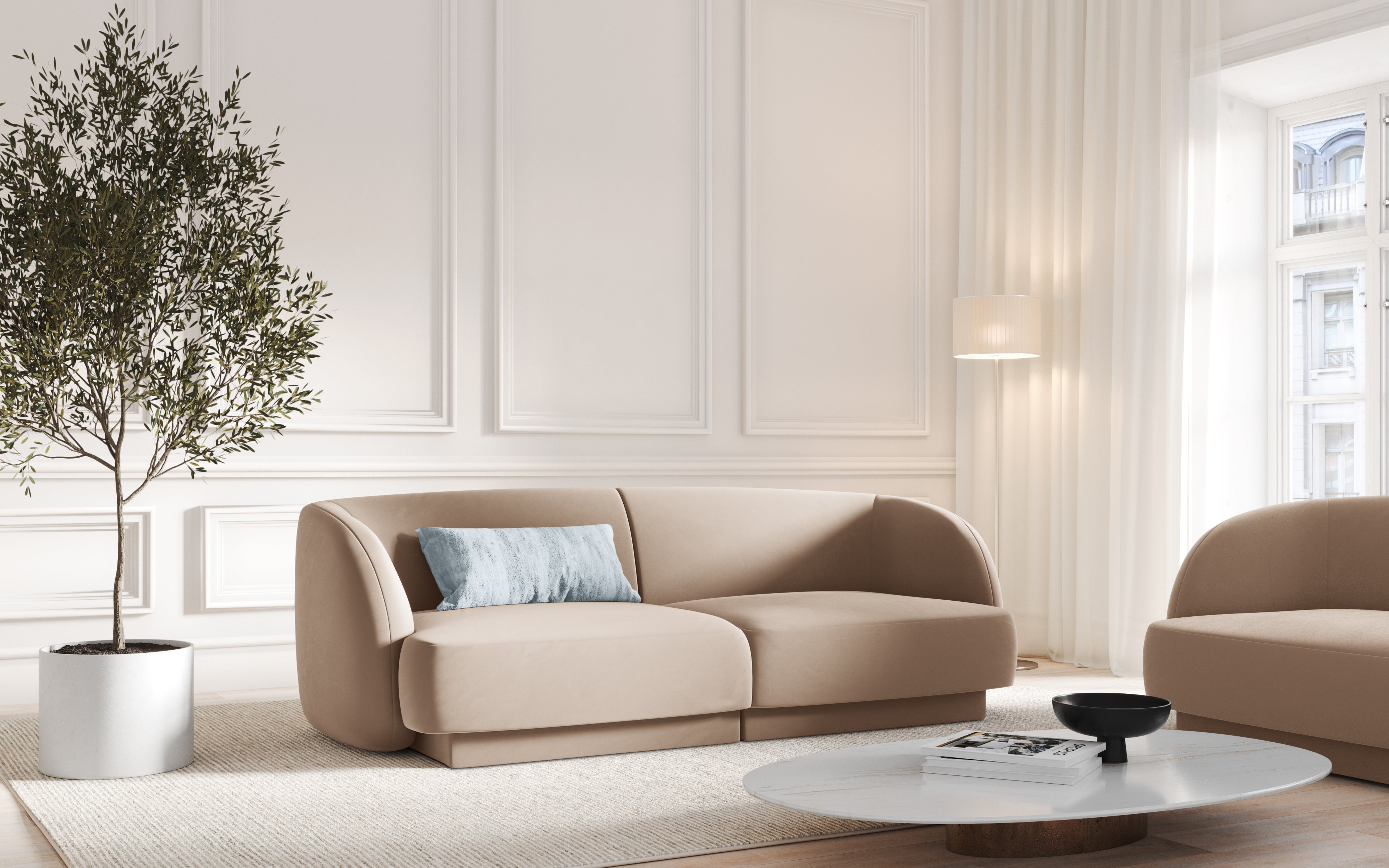 Sofa aksamitna 2-osobowa MILEY cappuccino Micadoni    Eye on Design